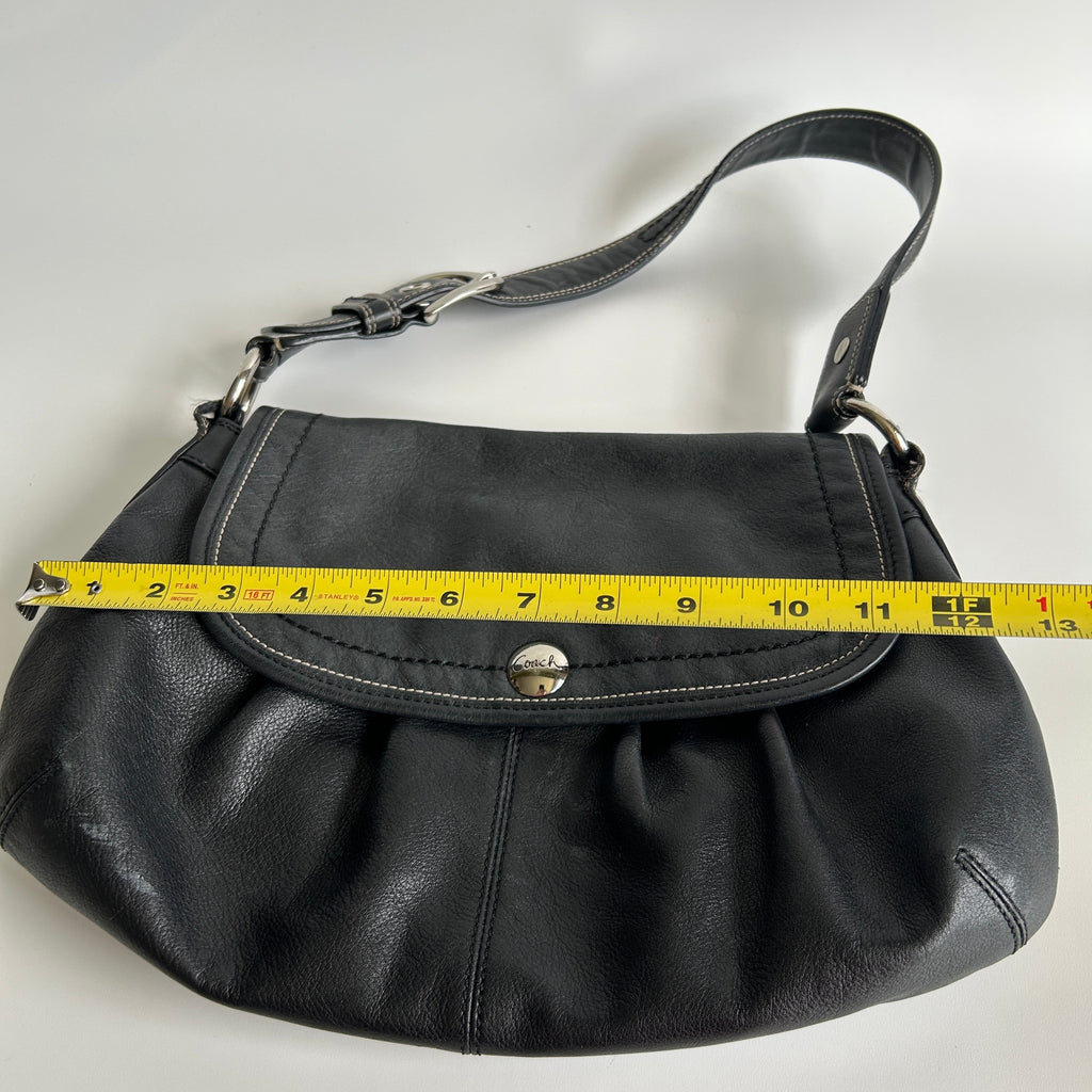 Coach Soho Pleated Flap Black Pebbled Leather Shoulder Bag Good