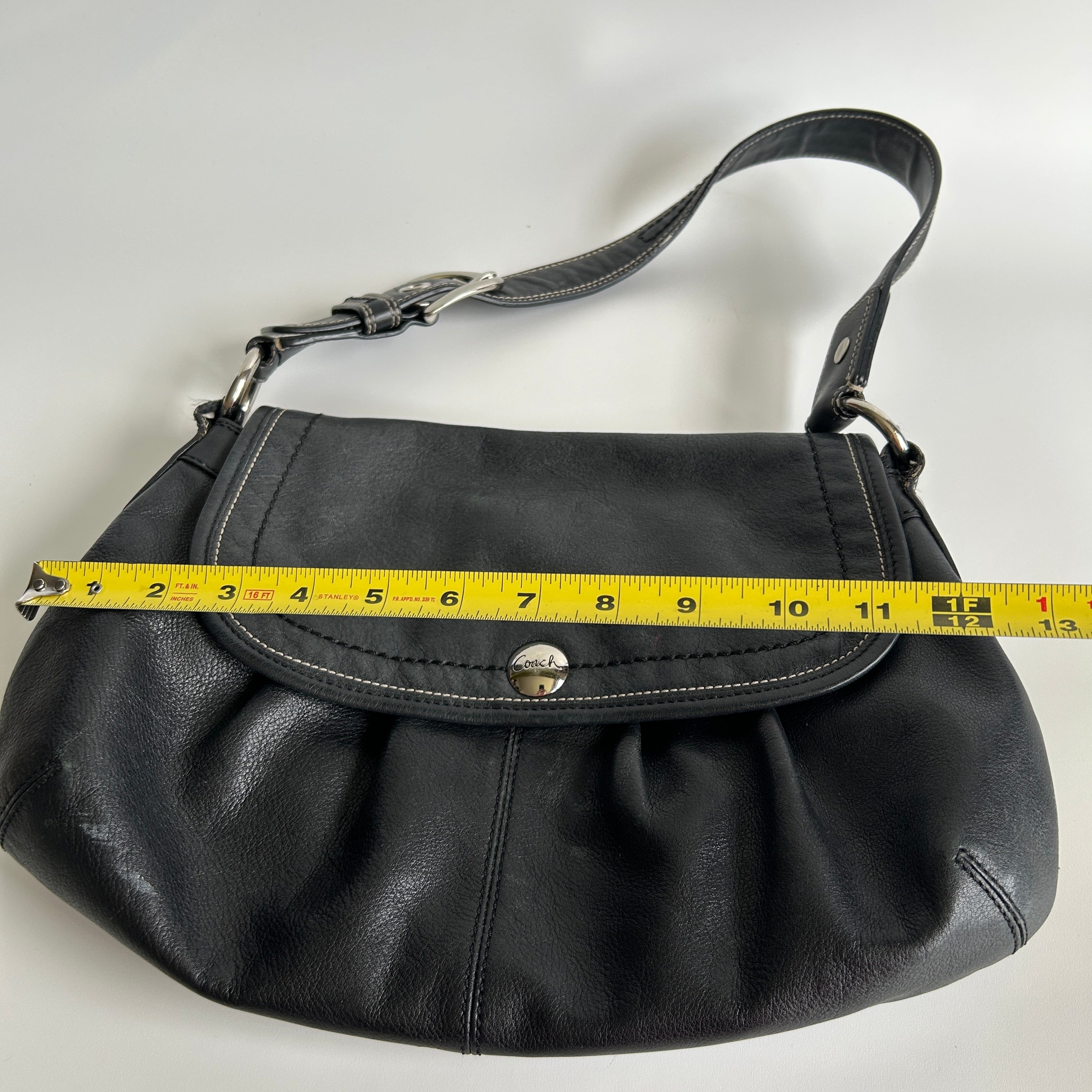 Coach Soho Pleated Flap Black Pebbled Leather Shoulder Bag Good