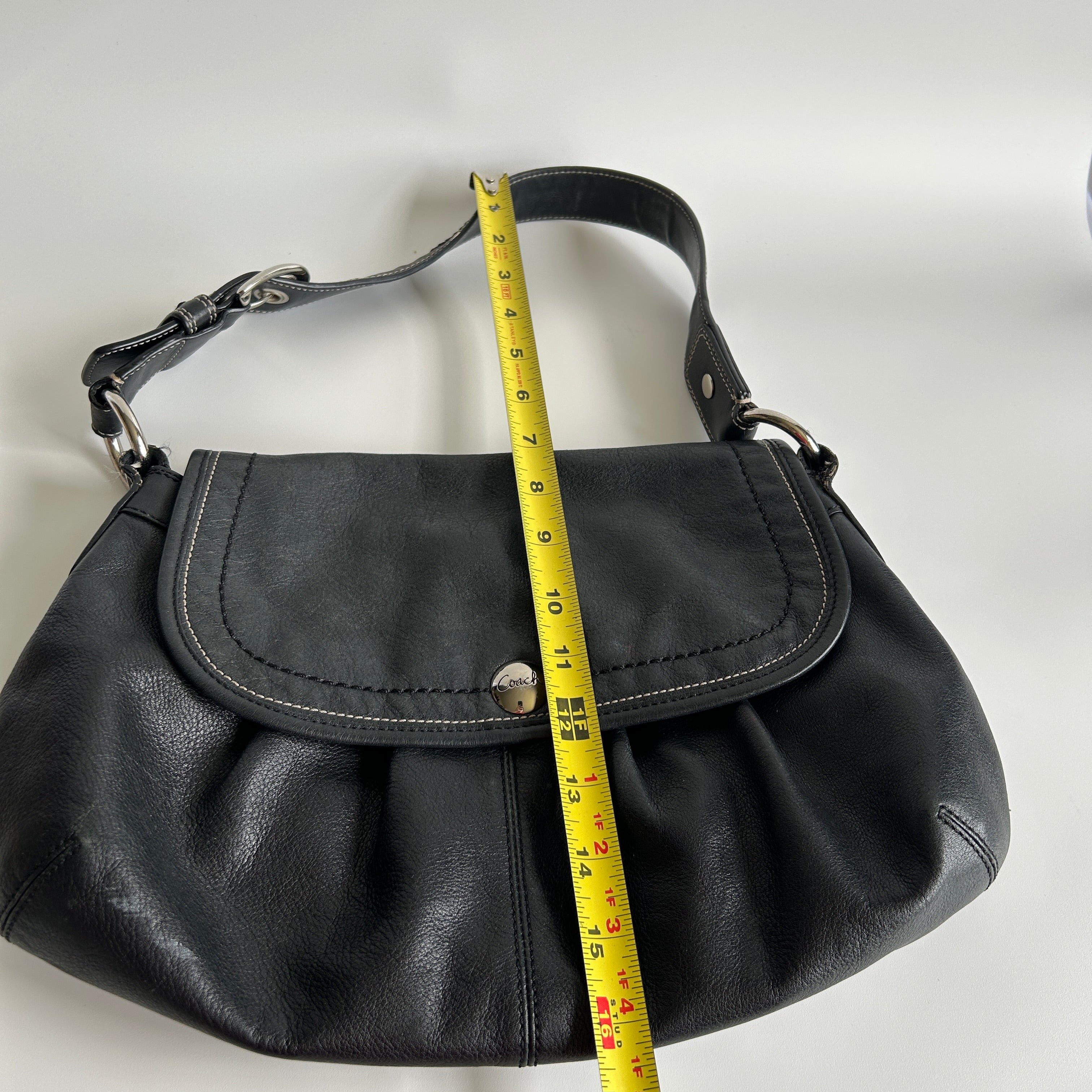 Coach Soho Pleated Flap Black Pebbled Leather Shoulder Bag Good