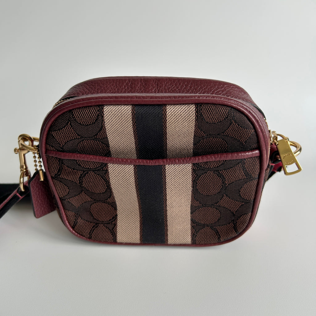 Coach Mini Jamie Burgundy Pink Jacquard Leather Camera Bag Excellent