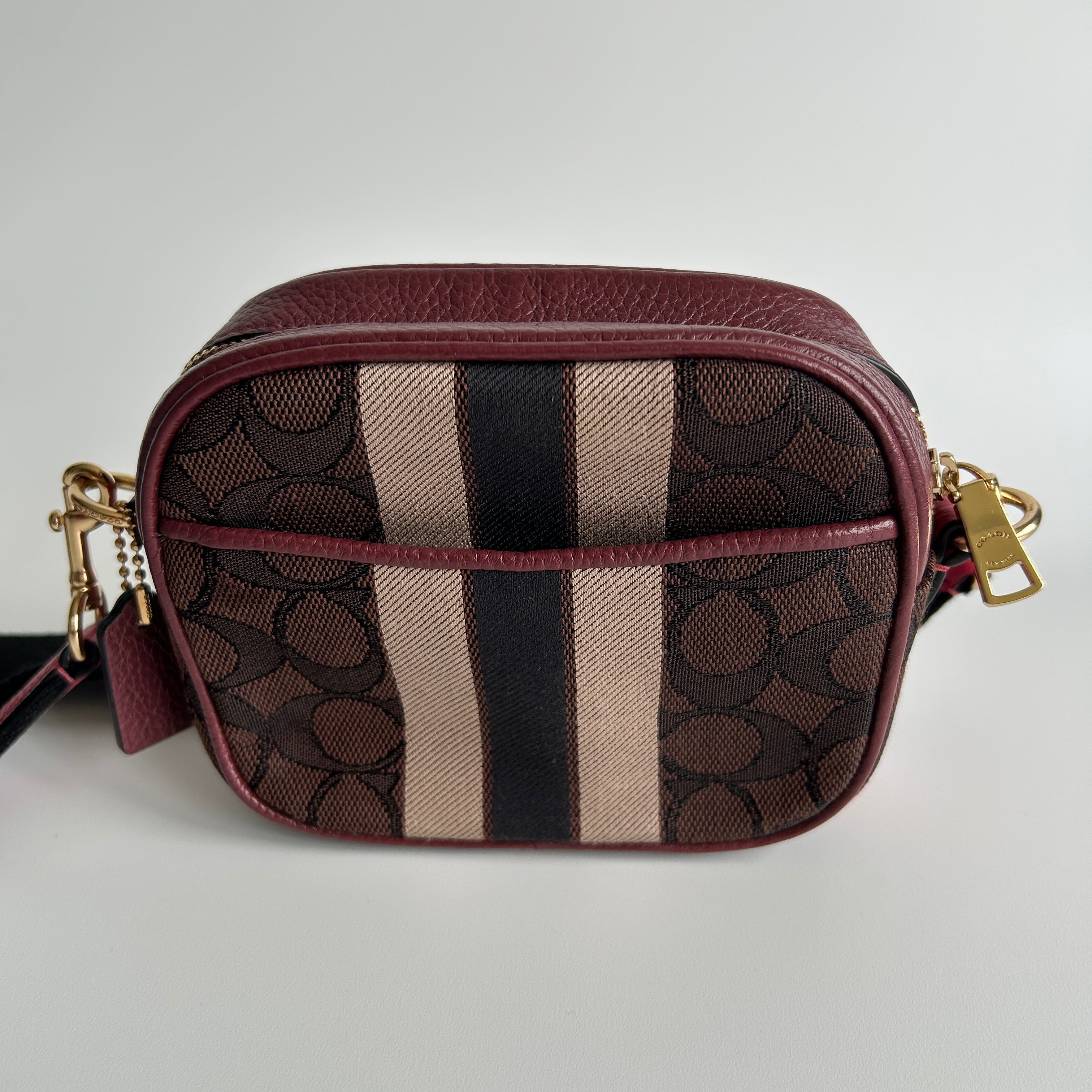 Coach Mini Jamie Burgundy Pink Jacquard Leather Camera Bag Excellent