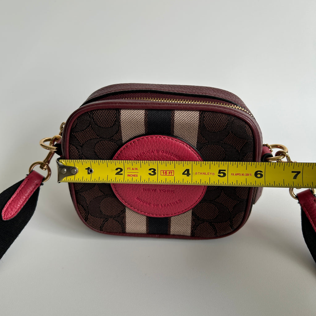 Coach Mini Jamie Burgundy Pink Jacquard Leather Camera Bag Excellent