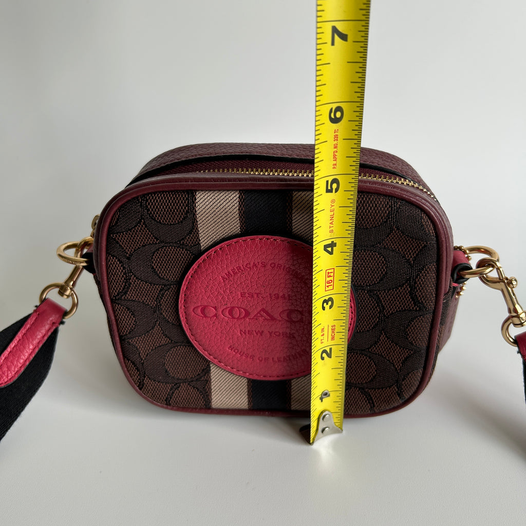 Coach Mini Jamie Burgundy Pink Jacquard Leather Camera Bag Excellent
