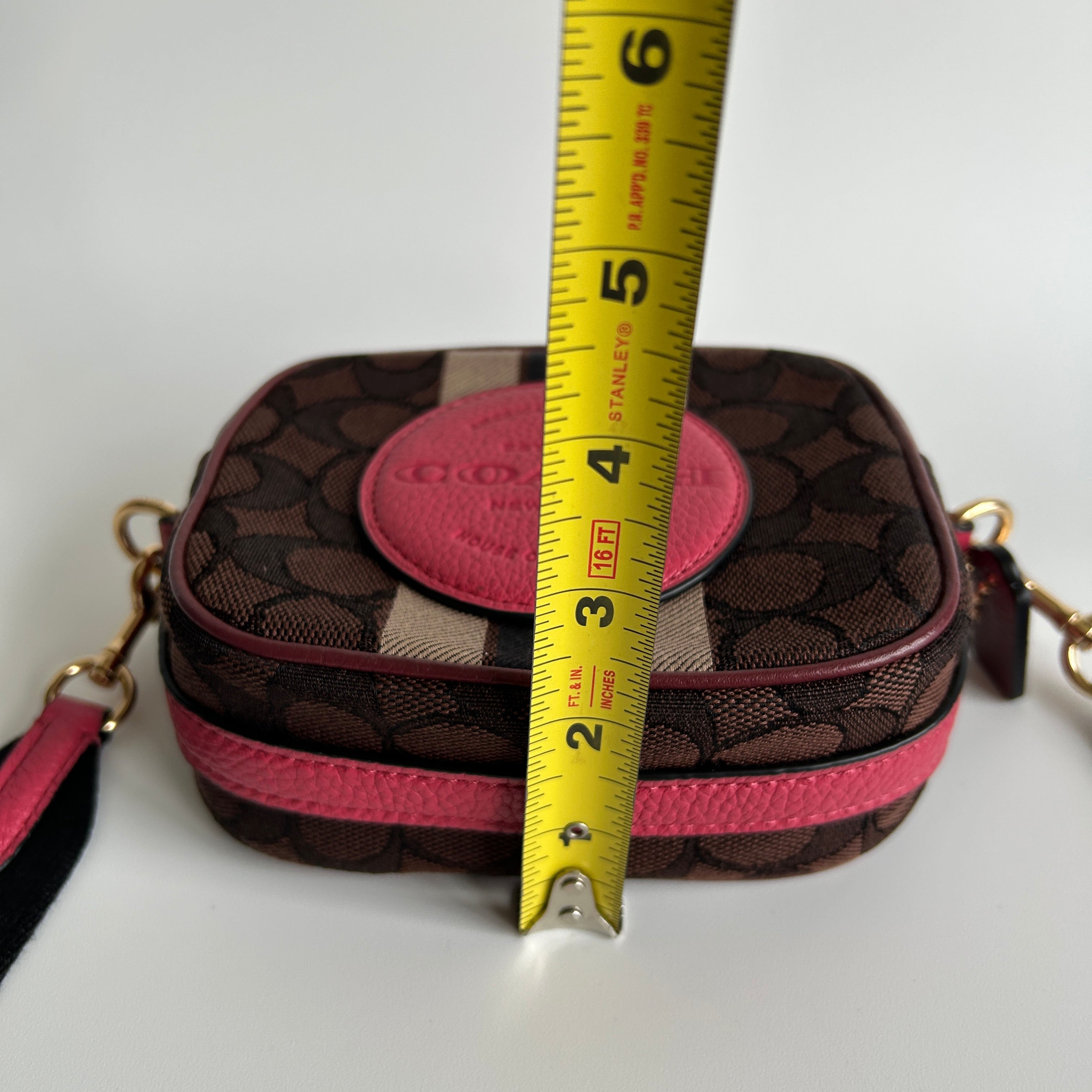 Coach Mini Jamie Burgundy Pink Jacquard Leather Camera Bag Excellent