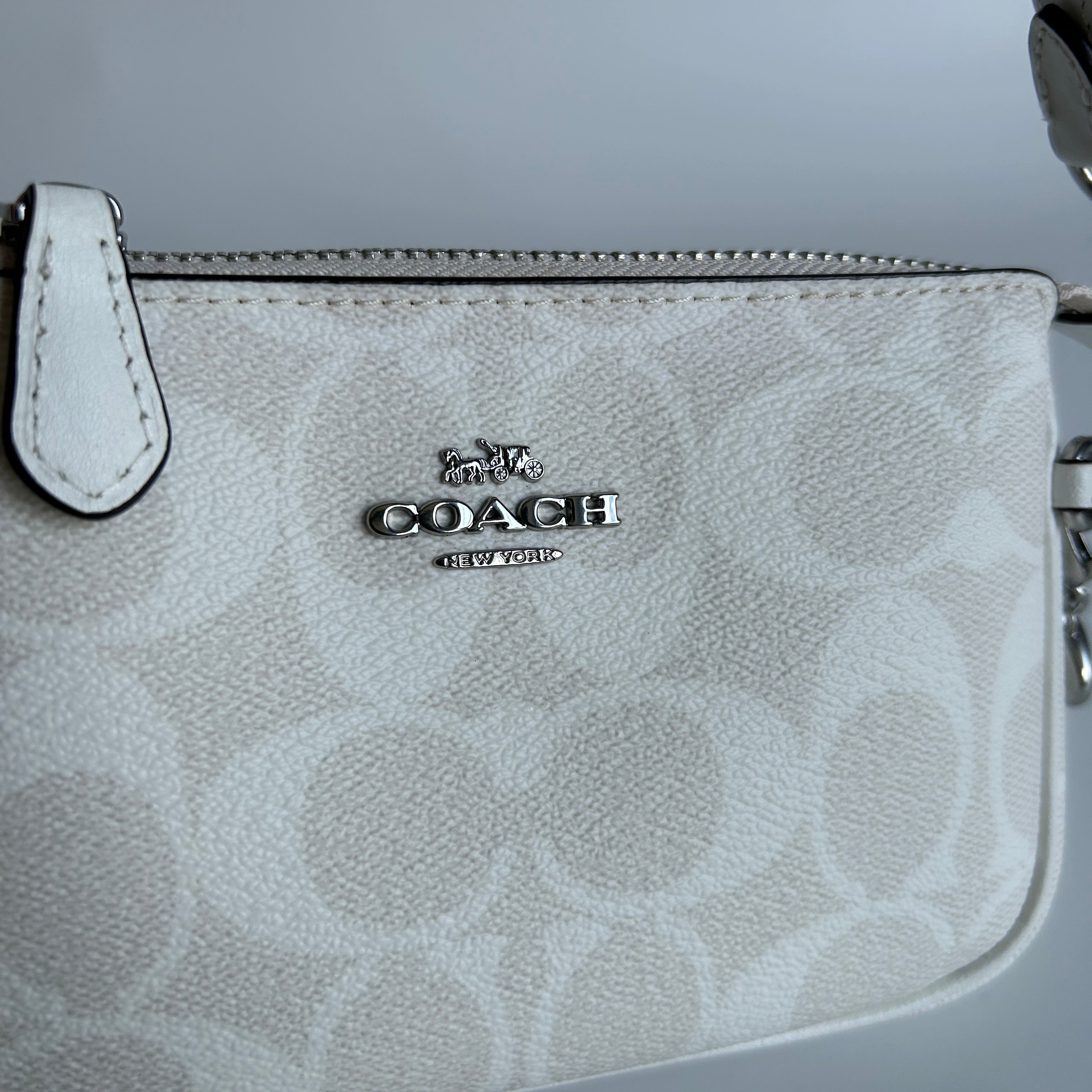 Coach Nolita 15 Chalk White Signature Canvas Wristlet Bag Excellent