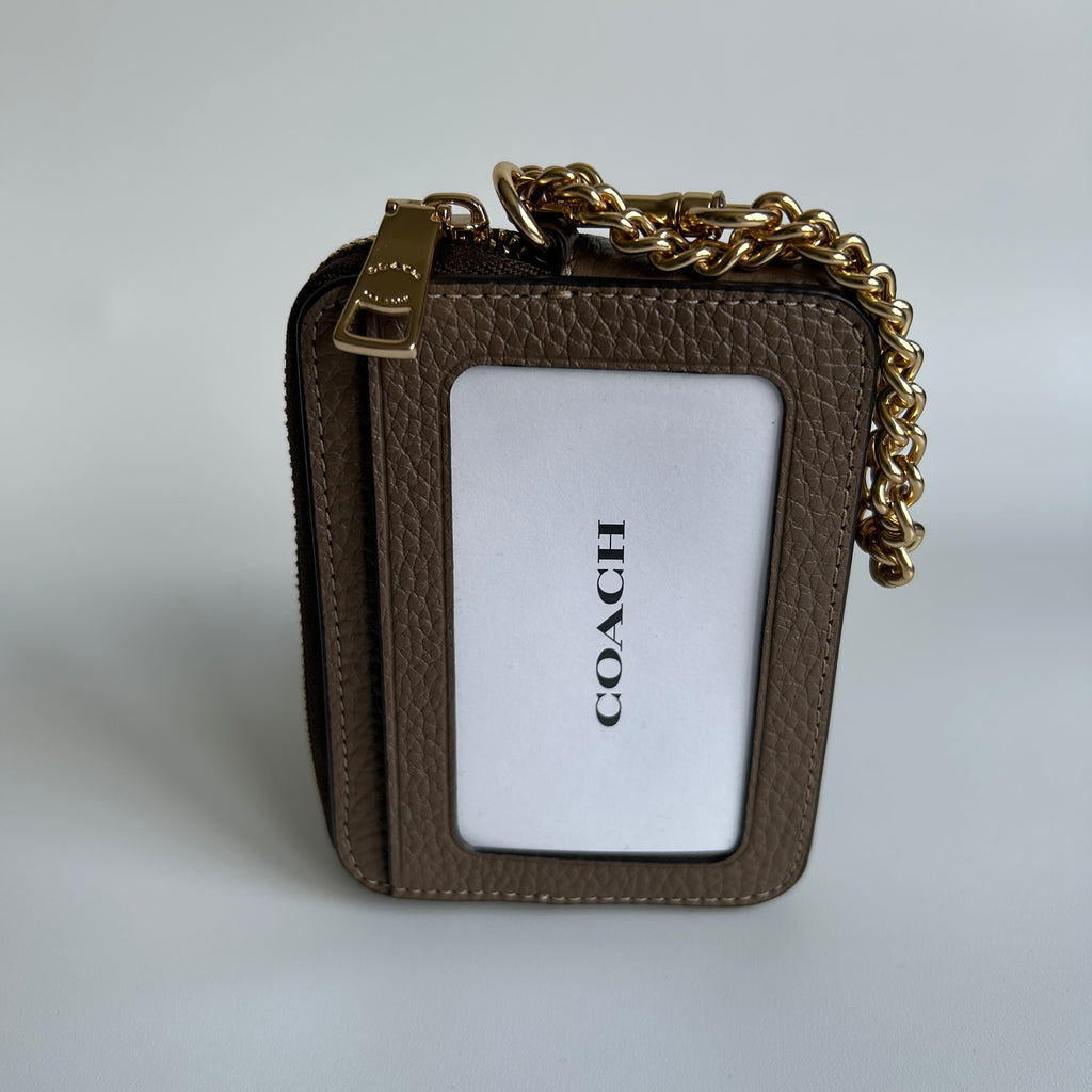 Coach Zip Card Case Dark Stone Pebbled Leather Wallet 6303 Excellent