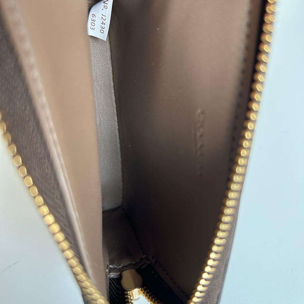 Coach Zip Card Case Dark Stone Pebbled Leather Wallet 6303 Excellent