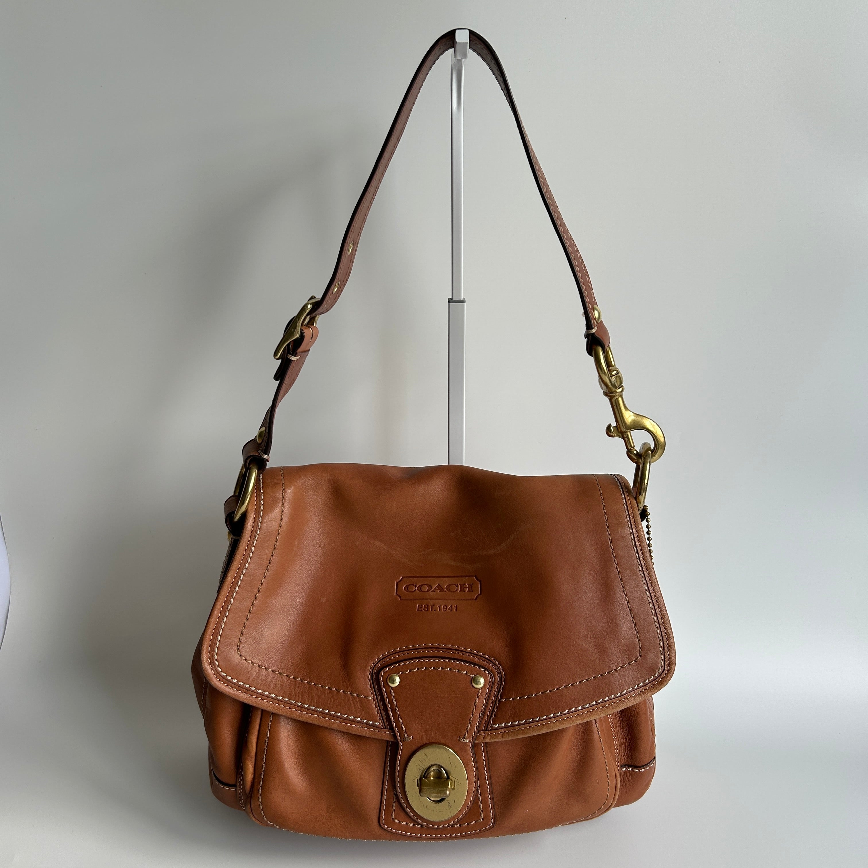 Coach Ali Legacy 10329 Whiskey Brown Leather Shoulder Bag Good