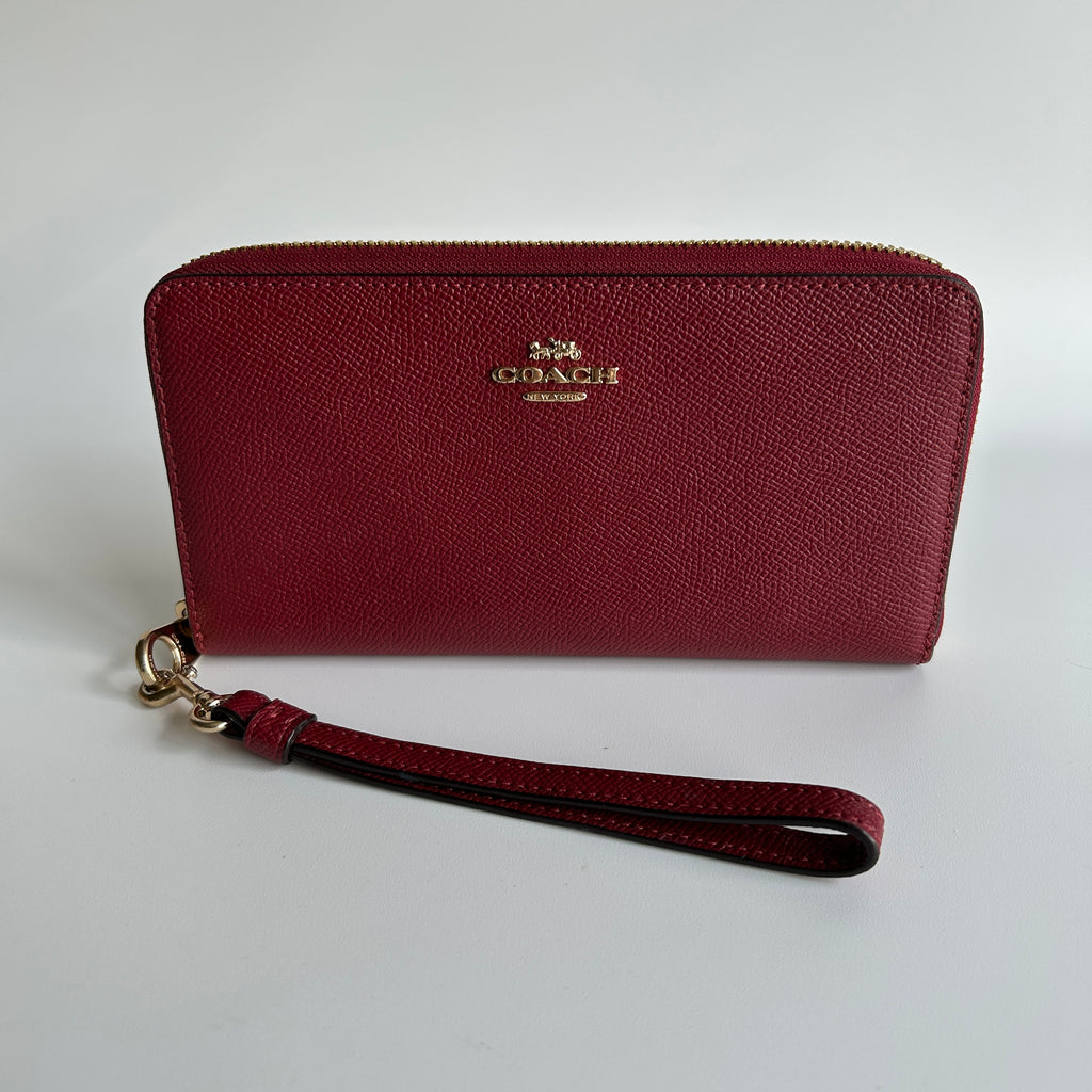 Coach Long Zip Around Wristlet Red Crossgrain Leather C4451 Excellent