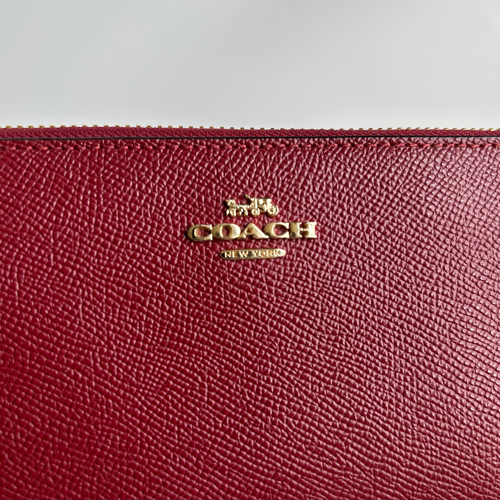 Coach Long Zip Around Wristlet Red Crossgrain Leather C4451 Excellent