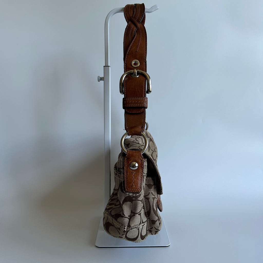 Coach Soho Khaki Brown Signature Canvas Leather Shoulder Bag 11862 Good
