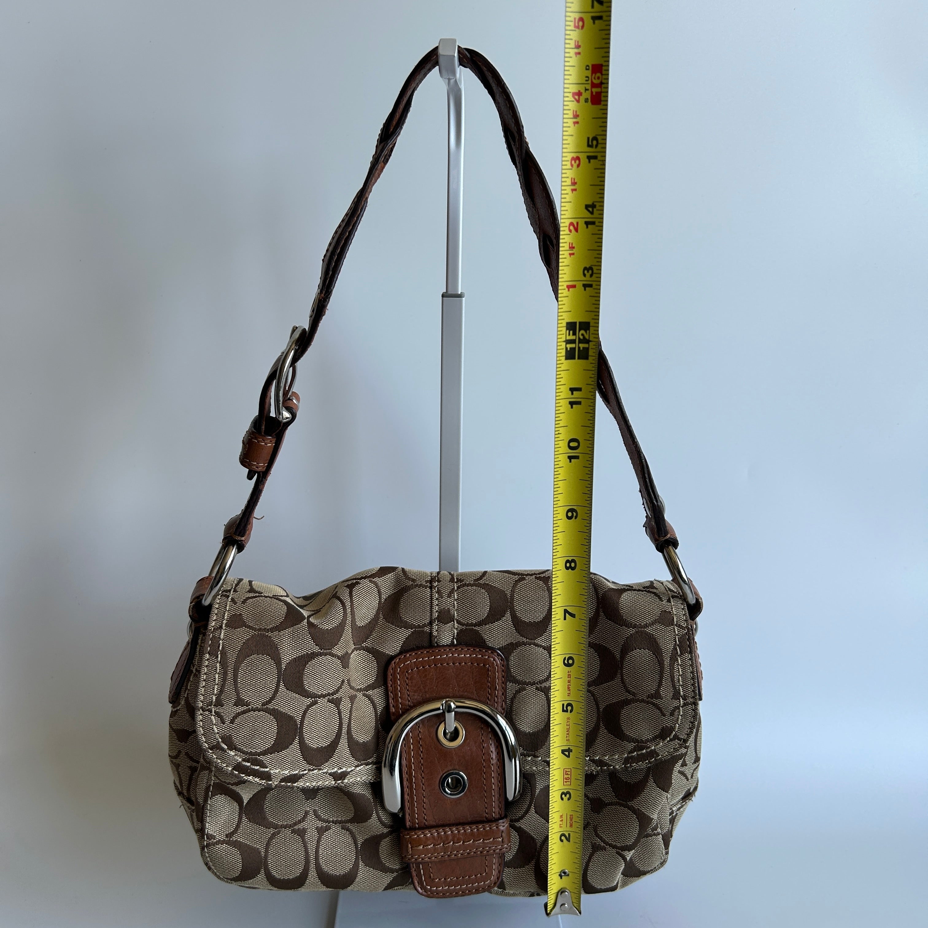 Coach Soho Khaki Brown Signature Canvas Leather Shoulder Bag 11862 Good