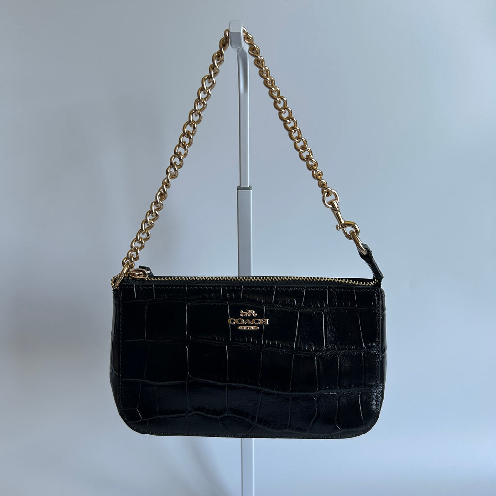 Coach Nolita 19 Black Crocodile Embossed Leather Wristlet Bag GOOD