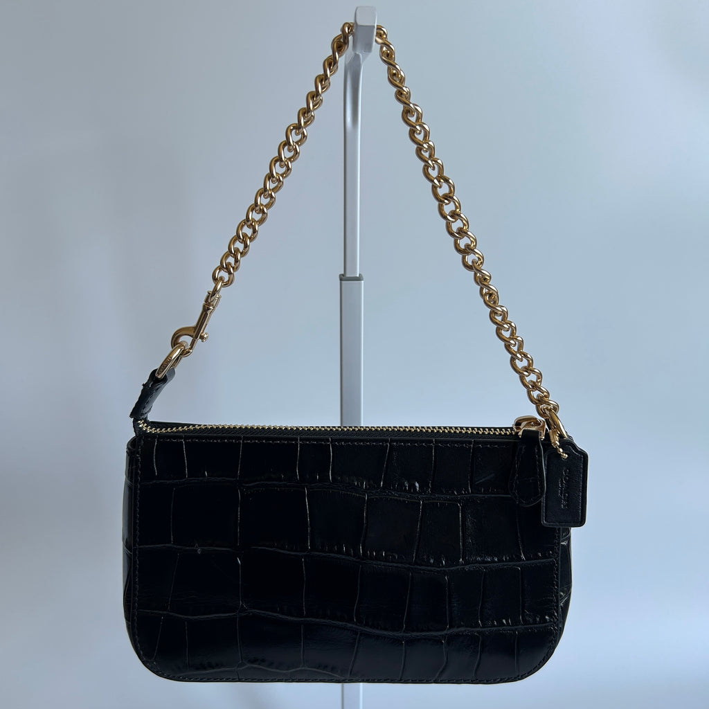 Coach Nolita 19 Black Crocodile Embossed Leather Wristlet Bag GOOD