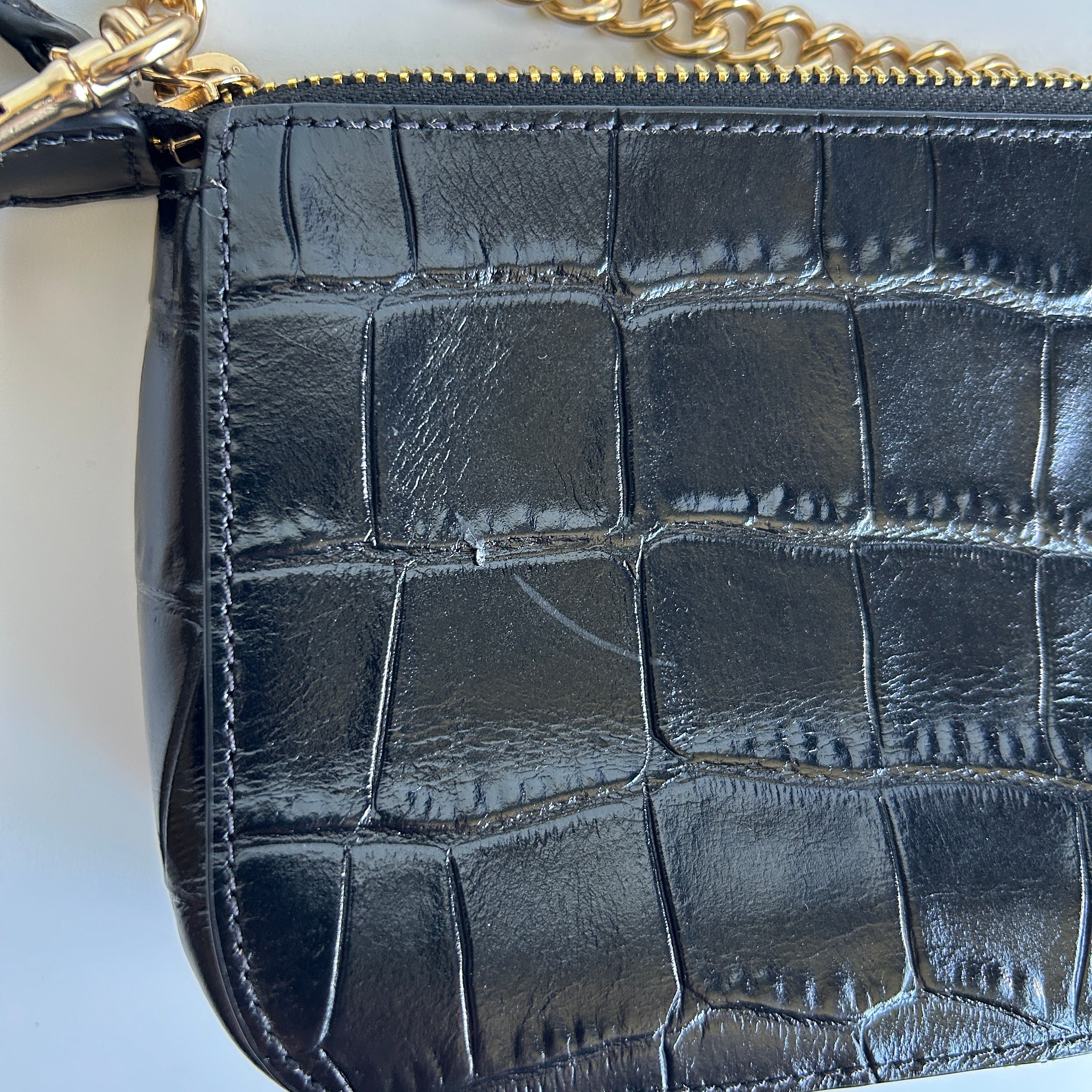 Coach Nolita 19 Black Crocodile Embossed Leather Wristlet Bag GOOD