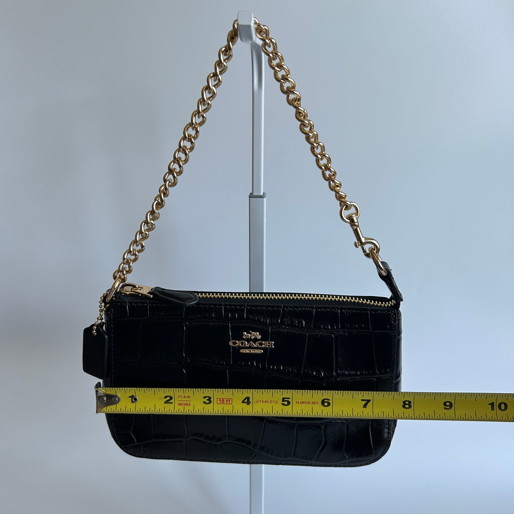 Coach Nolita 19 Black Crocodile Embossed Leather Wristlet Bag GOOD