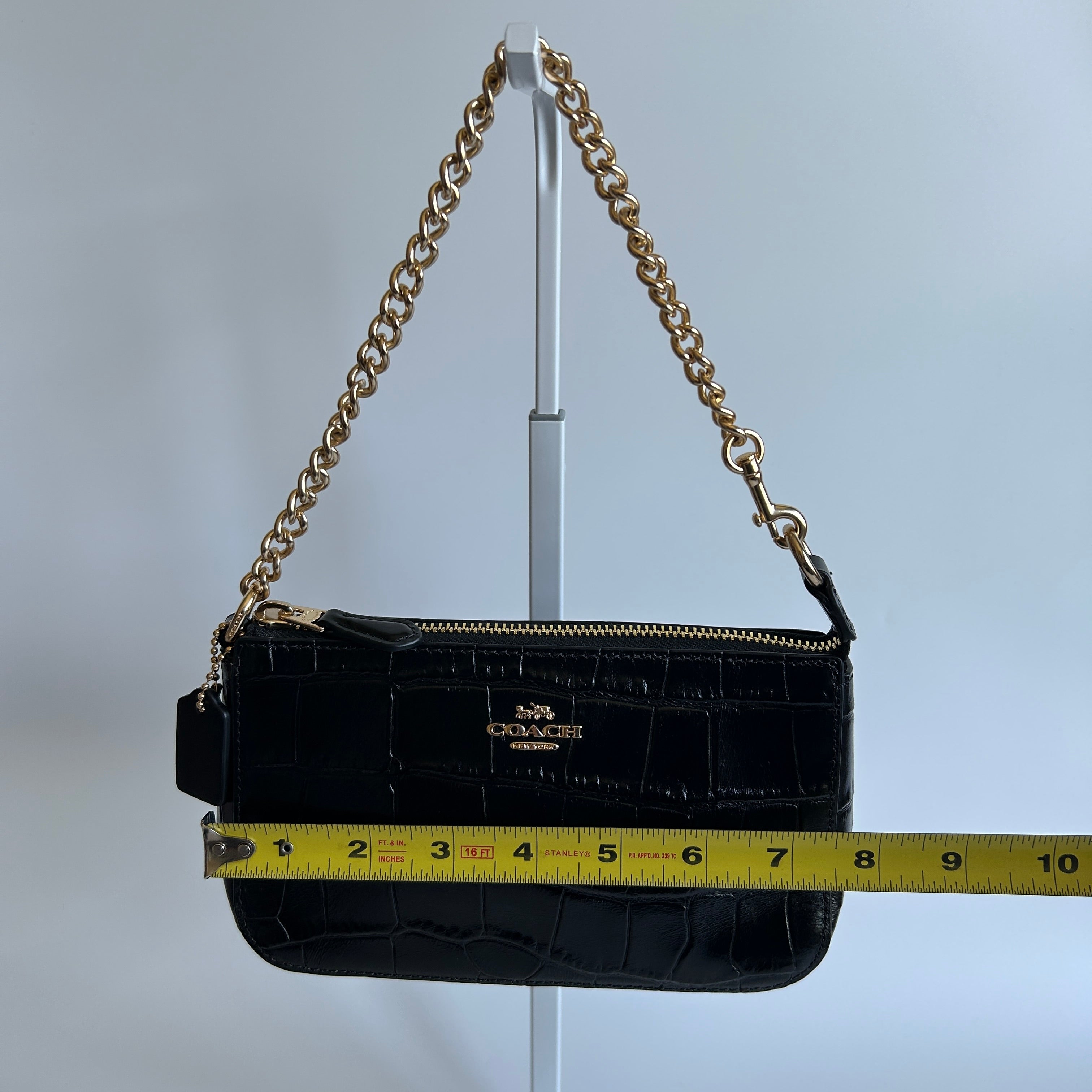 Coach Nolita 19 Black Crocodile Embossed Leather Wristlet Bag GOOD