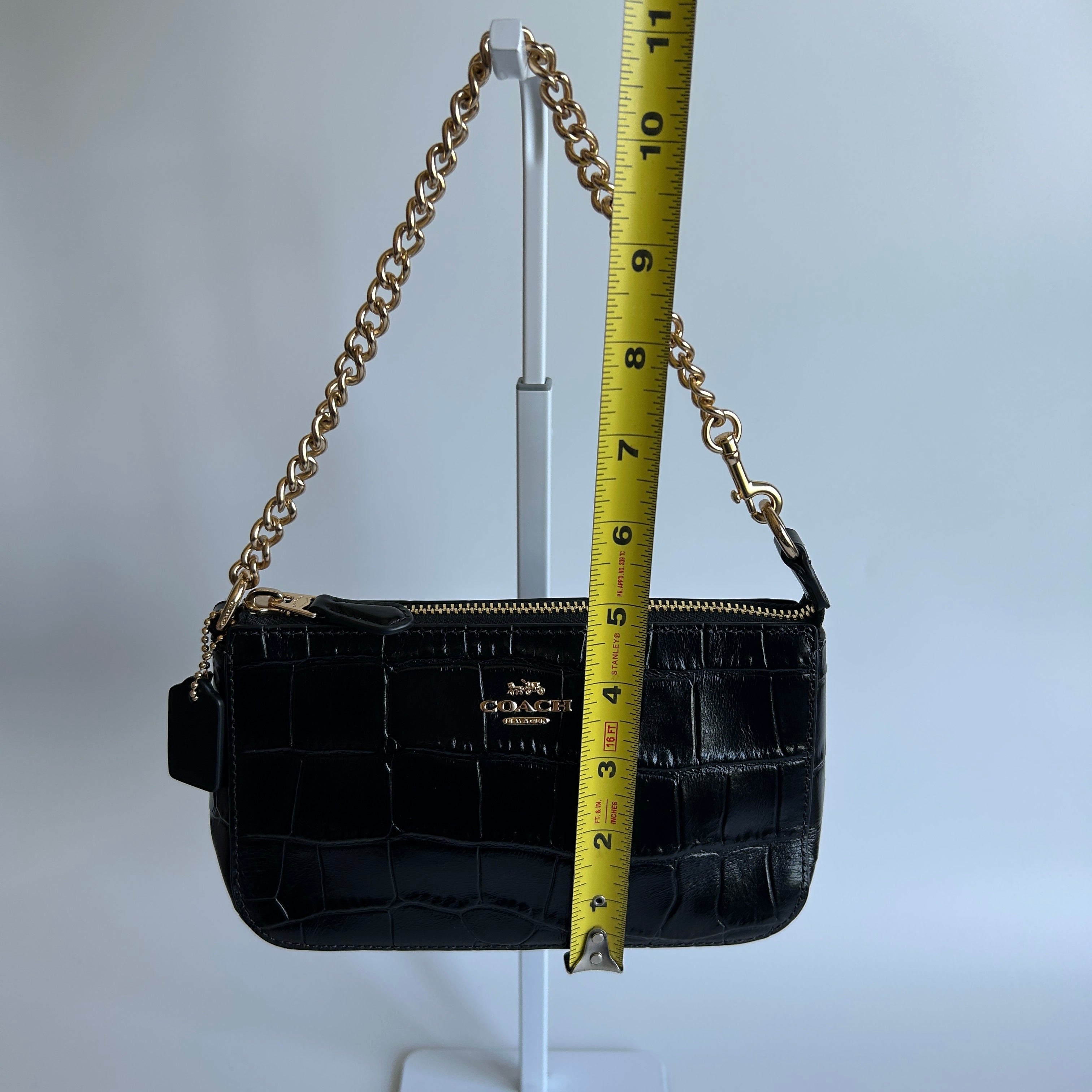 Coach Nolita 19 Black Crocodile Embossed Leather Wristlet Bag GOOD