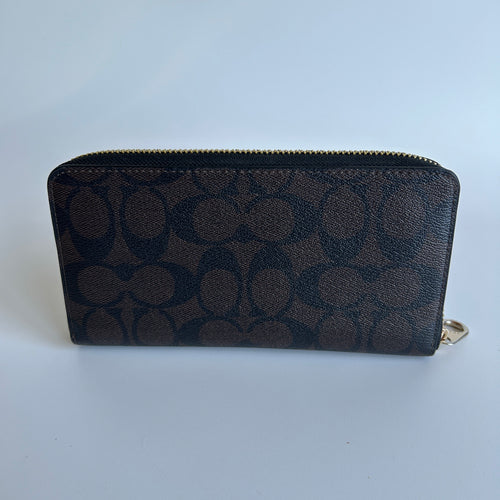Coach Accordion Zip Wallet Brown Black Signature Canvas Excellent