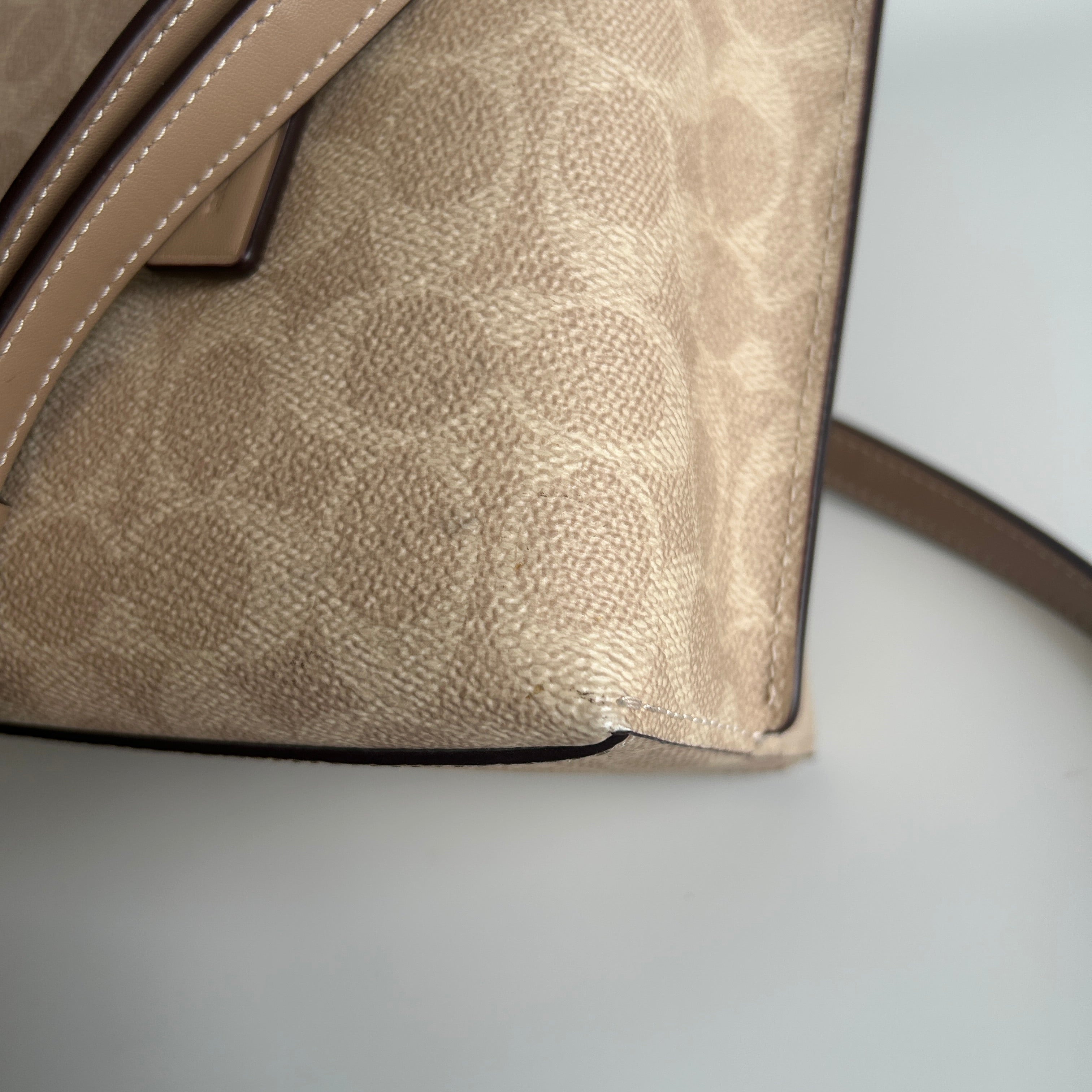 Coach Mollie Tote 25 Khaki Signature Canvas Leather Bag Good