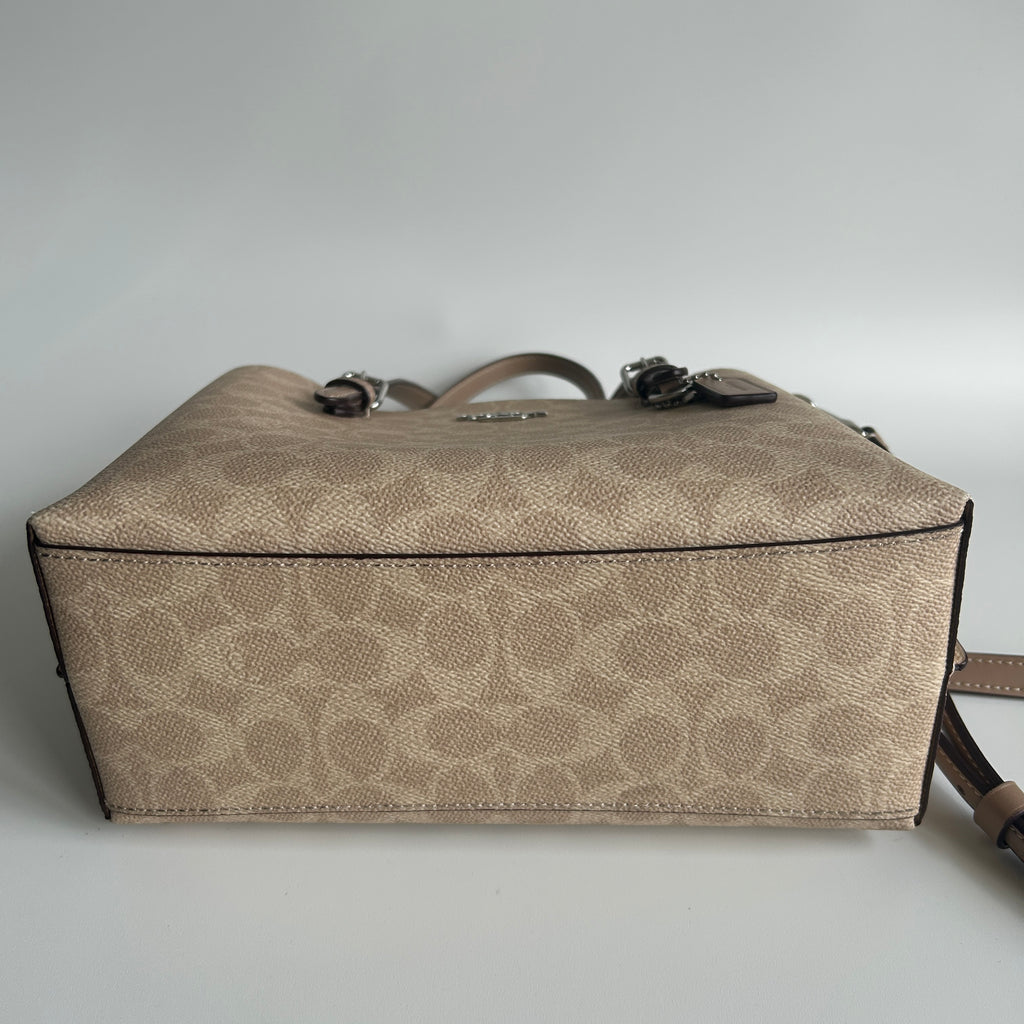 Coach Mollie Tote 25 Khaki Signature Canvas Leather Bag Good