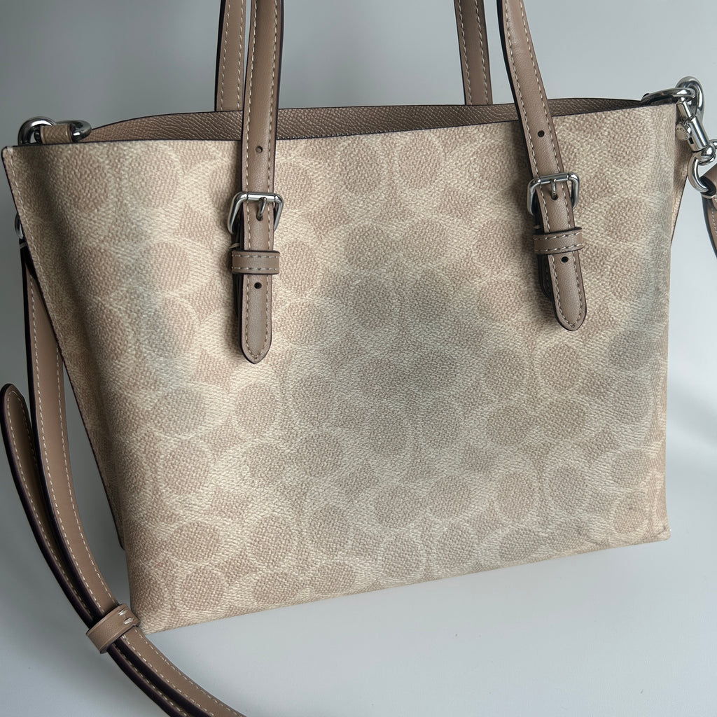 Coach Mollie Tote 25 Khaki Signature Canvas Leather Bag Good