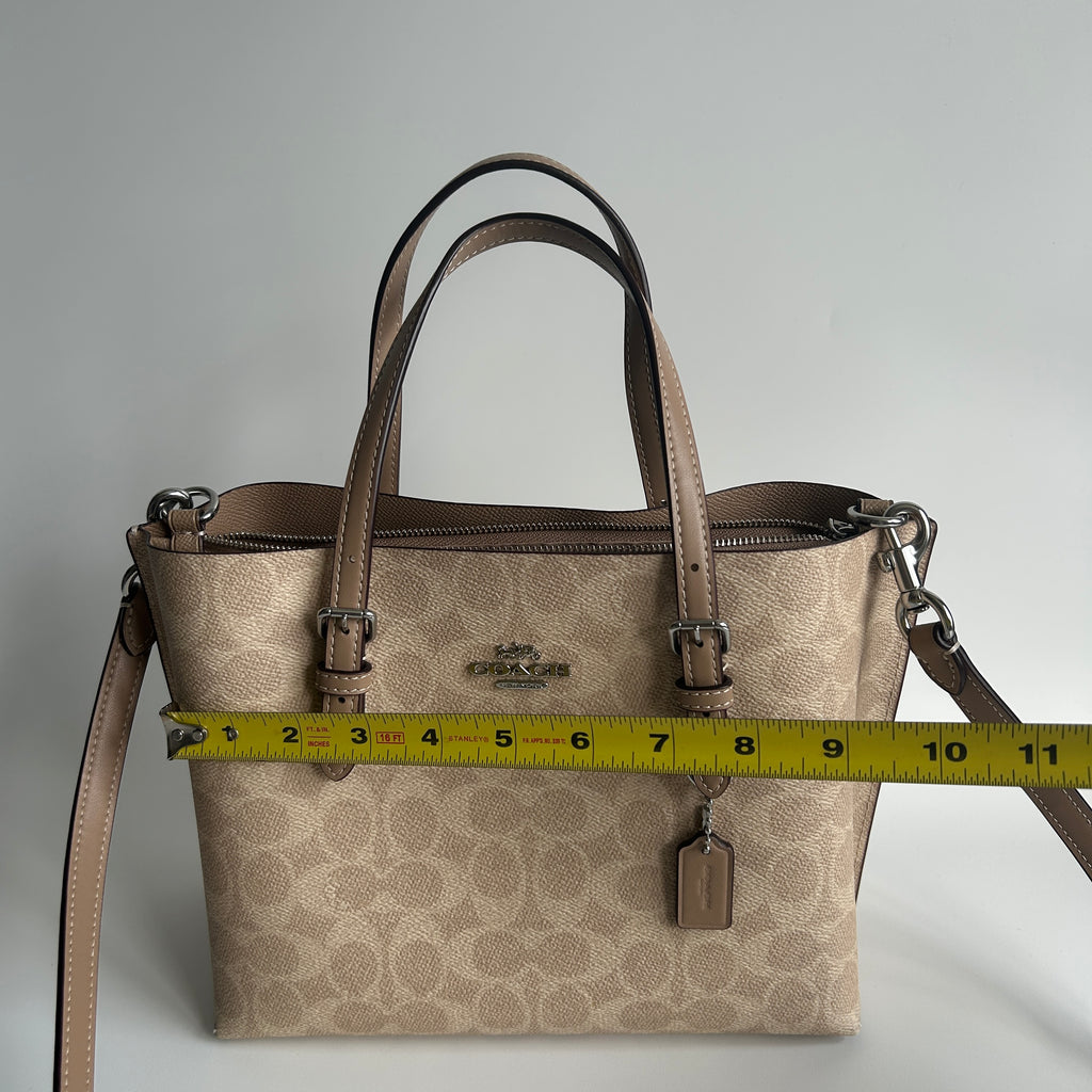 Coach Mollie Tote 25 Khaki Signature Canvas Leather Bag Good
