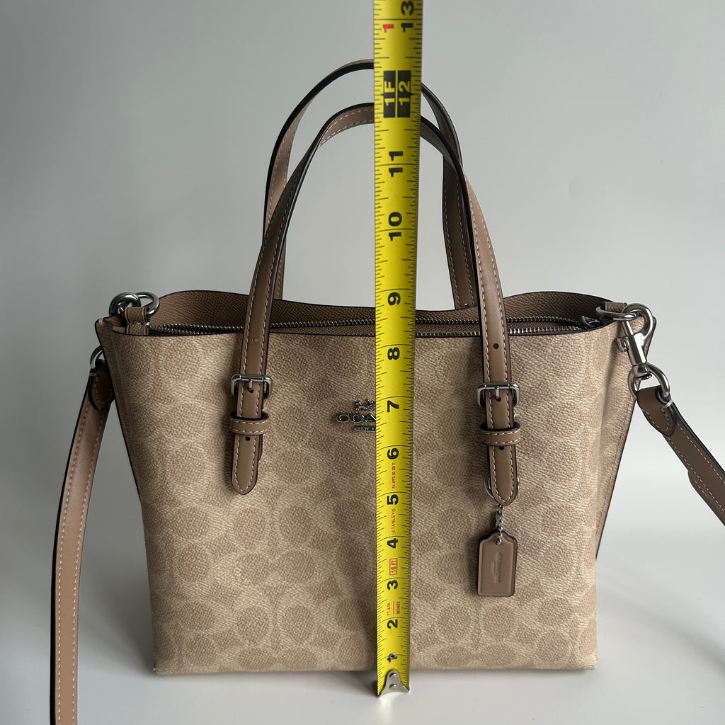 Coach Mollie Tote 25 Khaki Signature Canvas Leather Bag Good