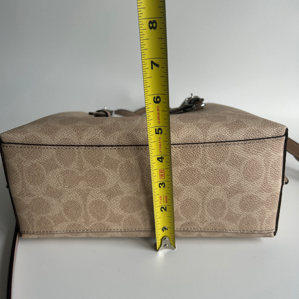 Coach Mollie Tote 25 Khaki Signature Canvas Leather Bag Good