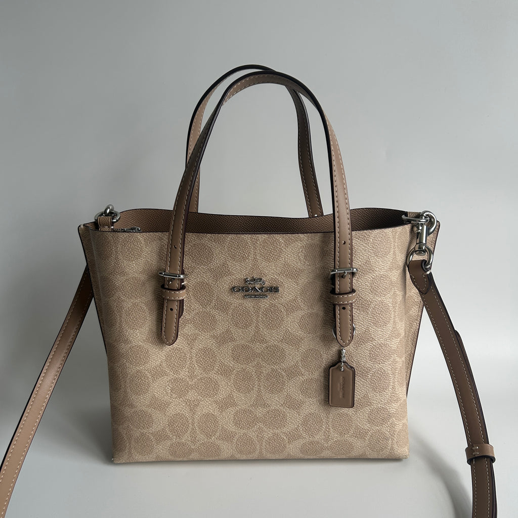 Coach Mollie Tote 25 Khaki Signature Canvas Leather Bag Good
