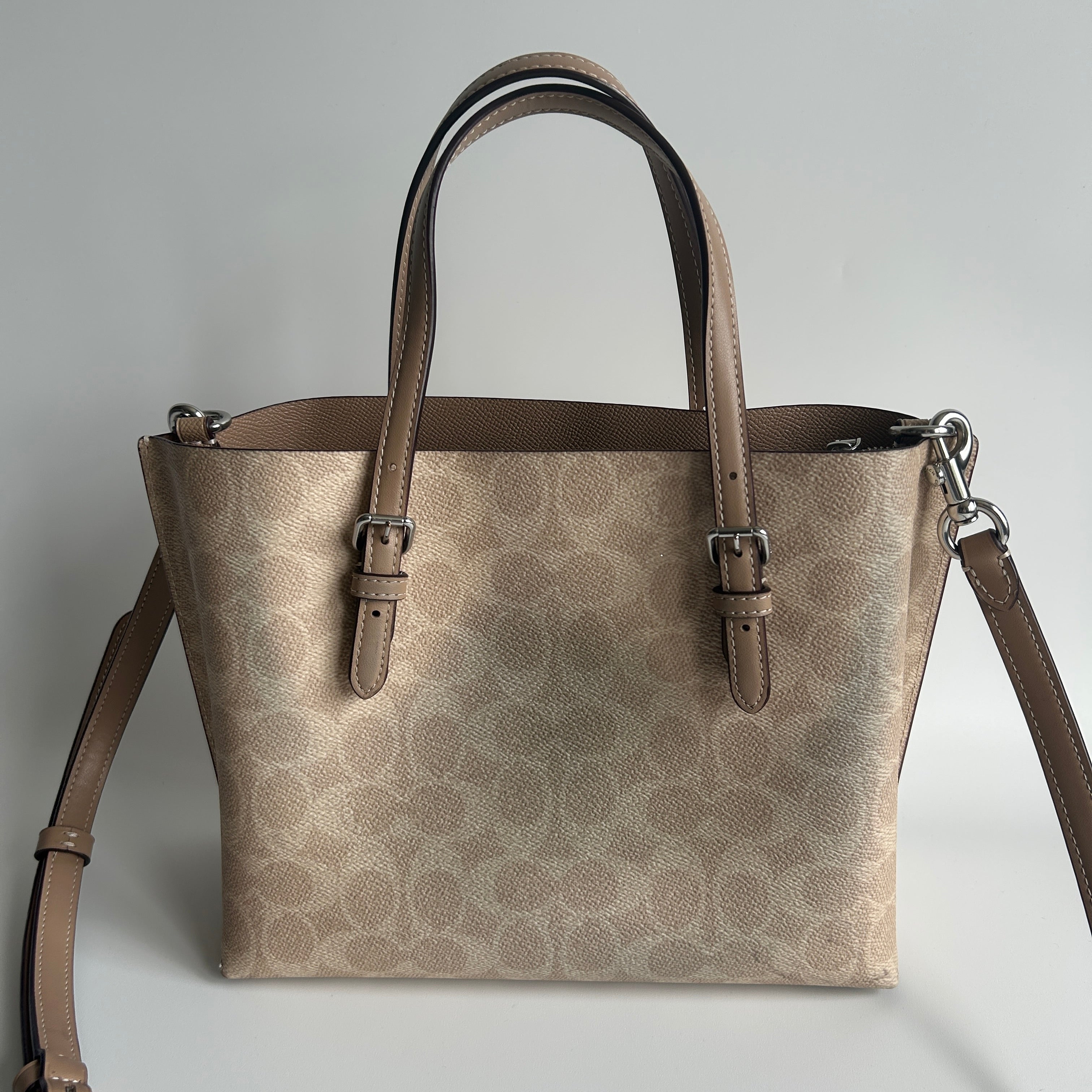 Coach Mollie Tote 25 Khaki Signature Canvas Leather Bag Good