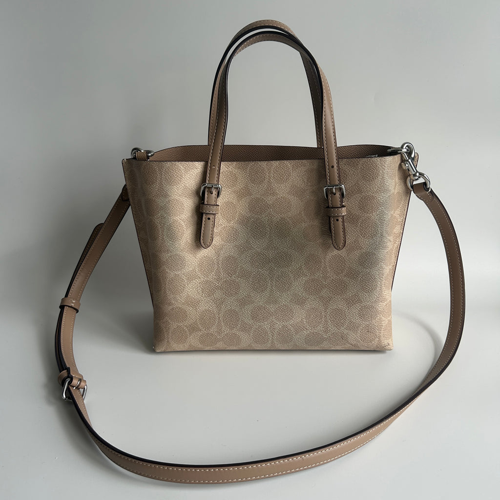 Coach Mollie Tote 25 Khaki Signature Canvas Leather Bag Good