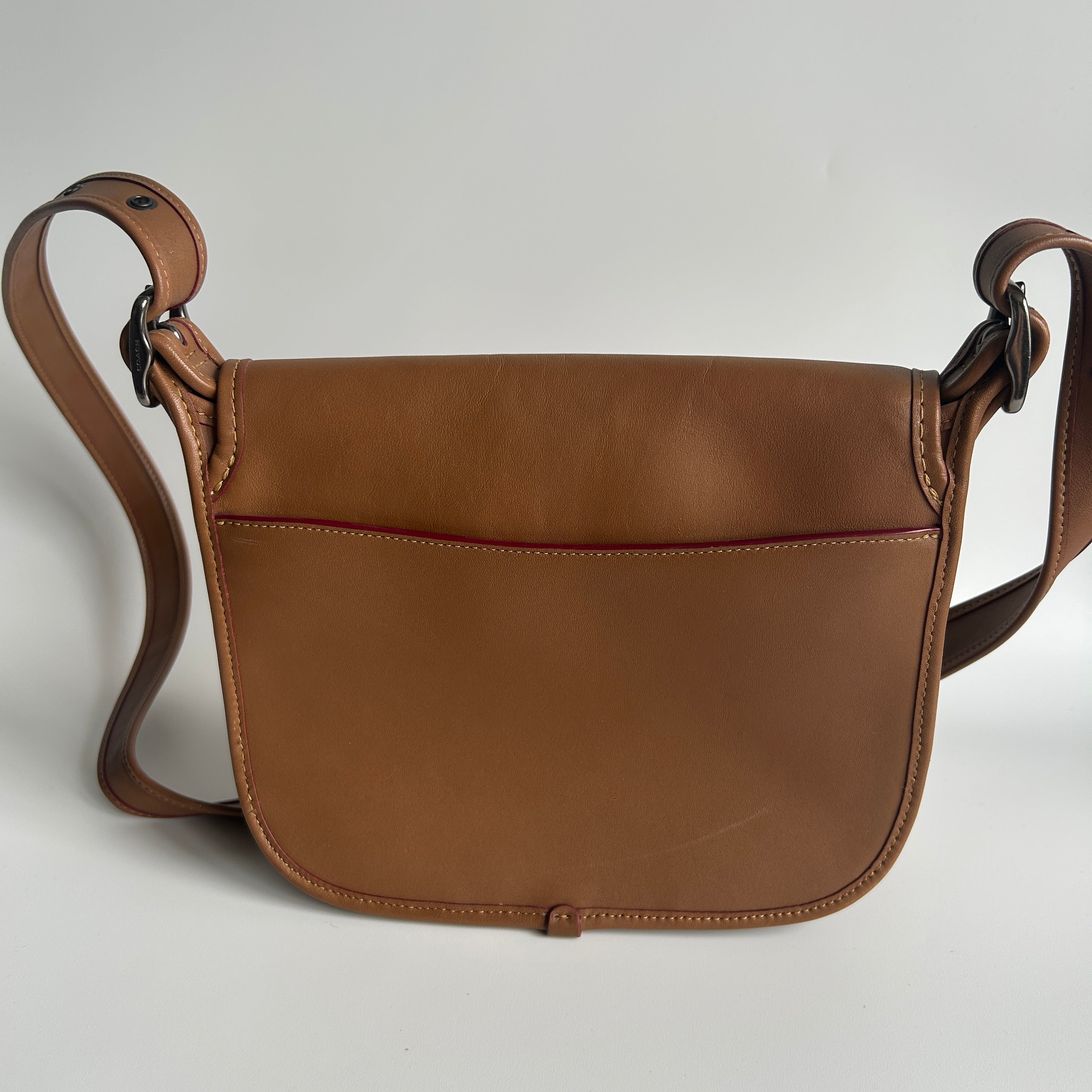 Disney Coach Mickey Mouse Saddle Bag 23 Tan Glovetanned Leather Excellent