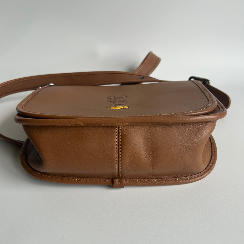 Disney Coach Mickey Mouse Saddle Bag 23 Tan Glovetanned Leather Excellent