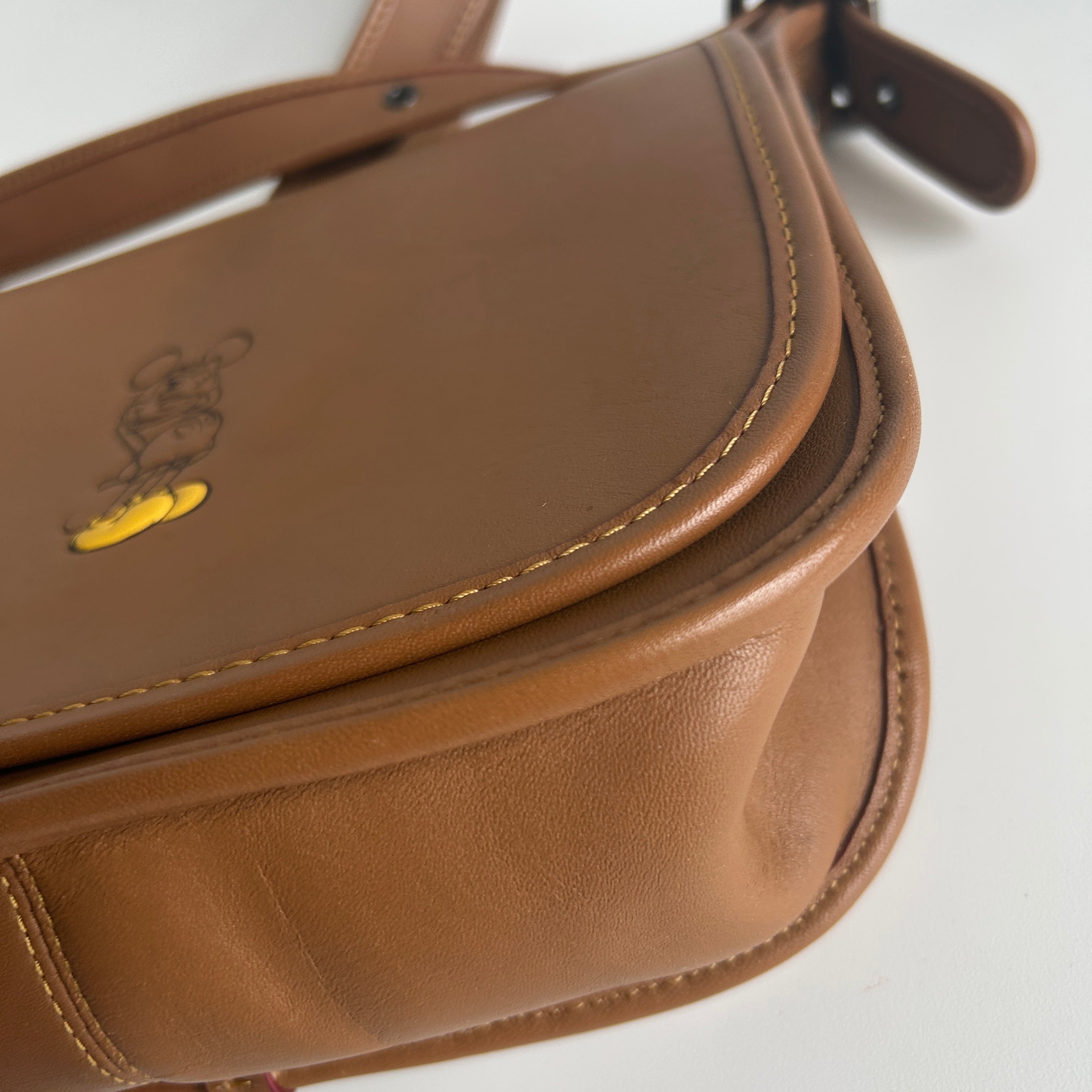 Disney Coach Mickey Mouse Saddle Bag 23 Tan Glovetanned Leather Excellent