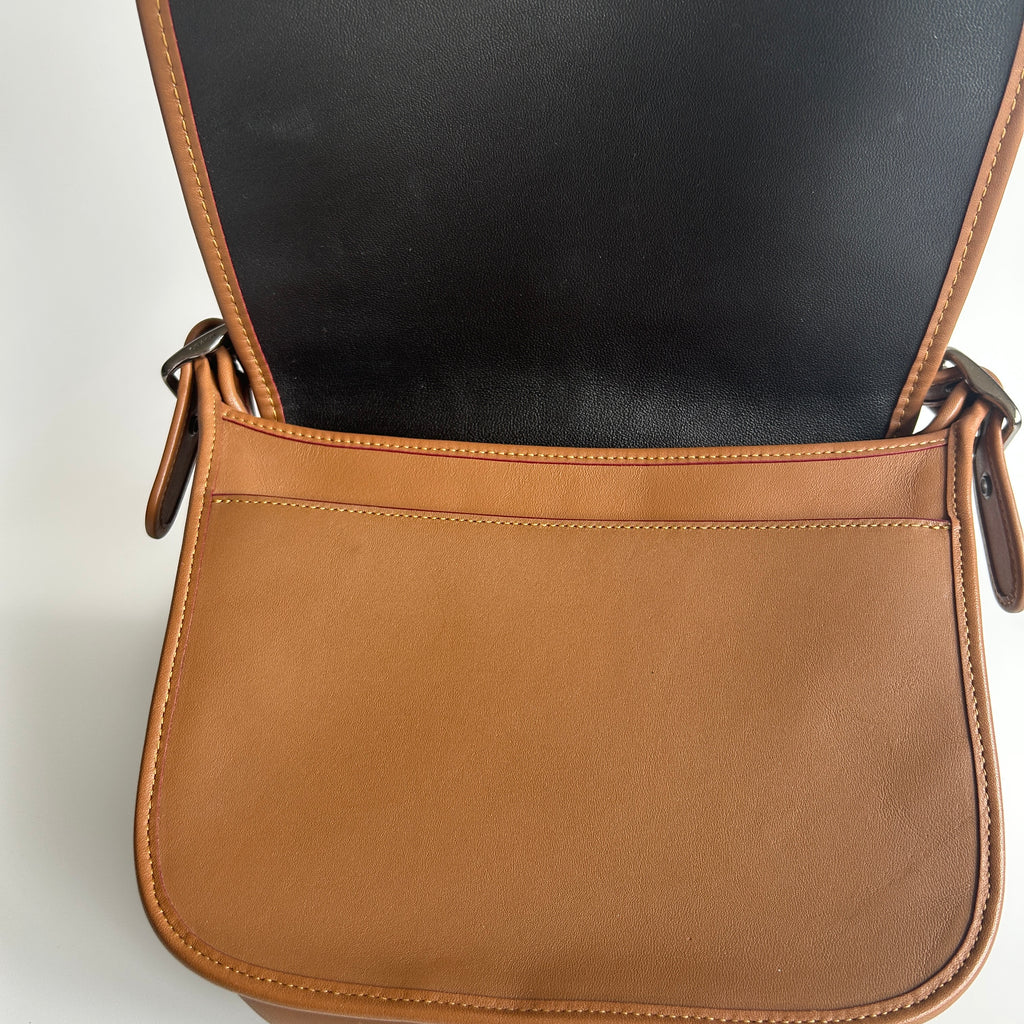 Disney Coach Mickey Mouse Saddle Bag 23 Tan Glovetanned Leather Excellent