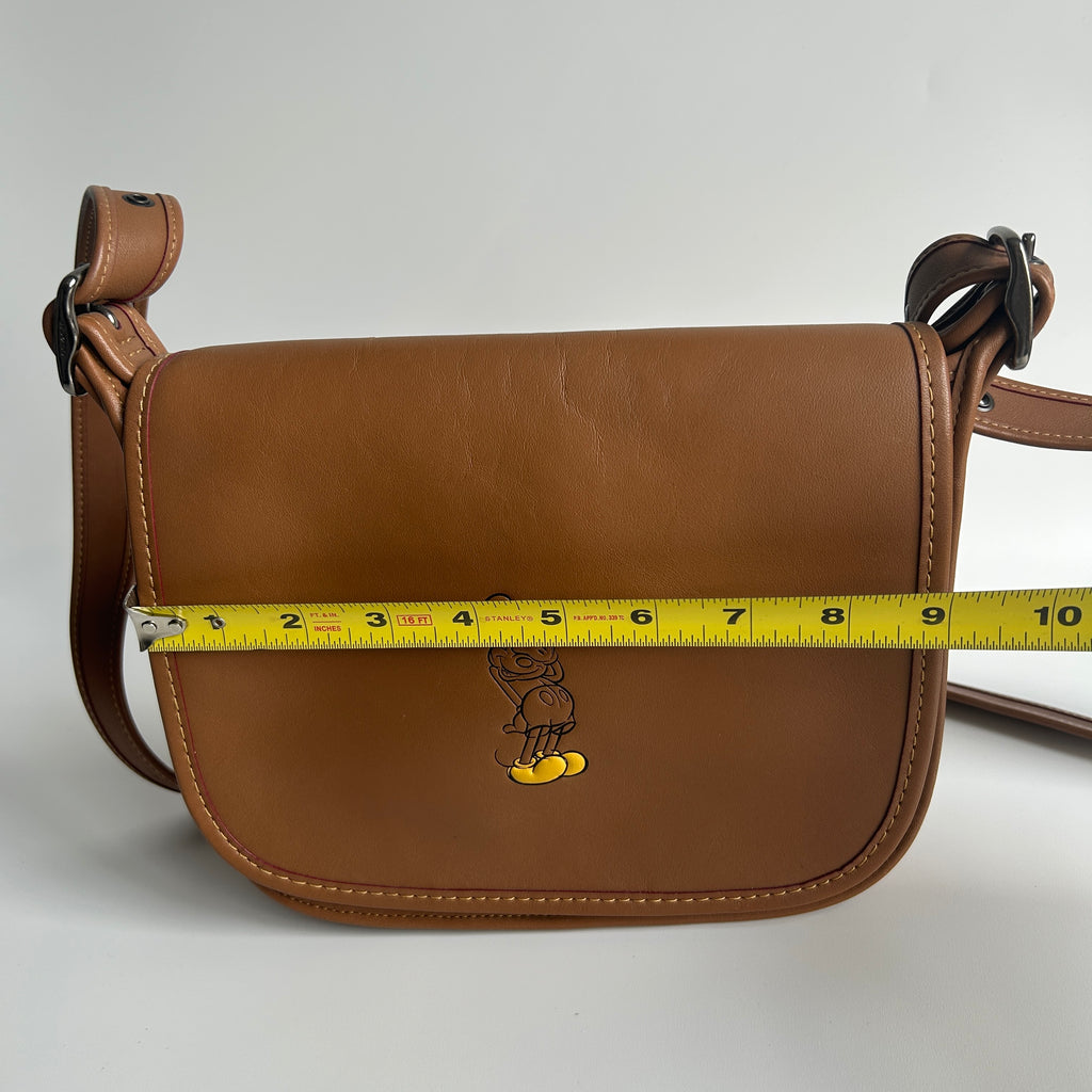Disney Coach Mickey Mouse Saddle Bag 23 Tan Glovetanned Leather Excellent