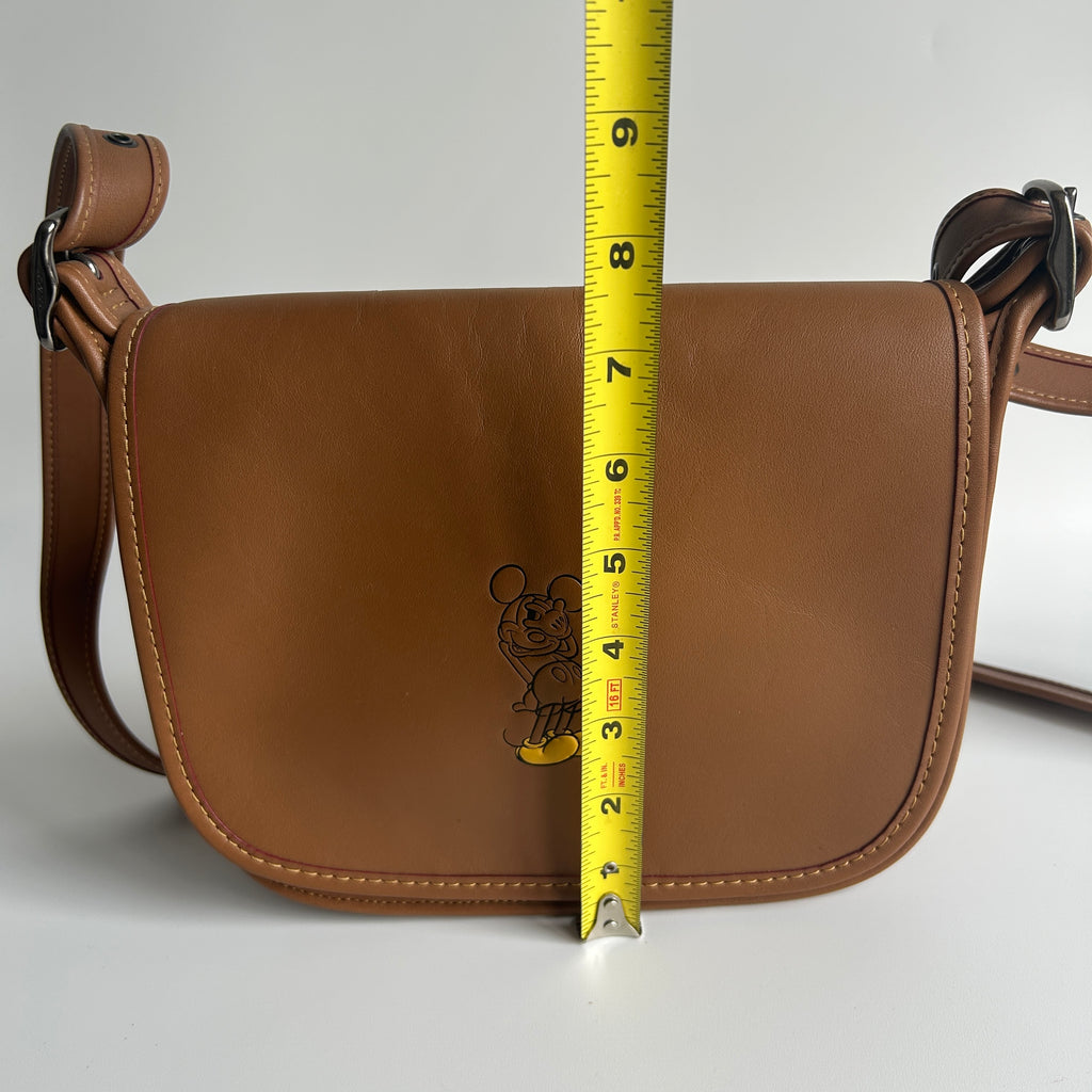 Disney Coach Mickey Mouse Saddle Bag 23 Tan Glovetanned Leather Excellent