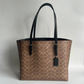 Coach Mollie Tote Brown Signature Canvas Leather Bag GOOD