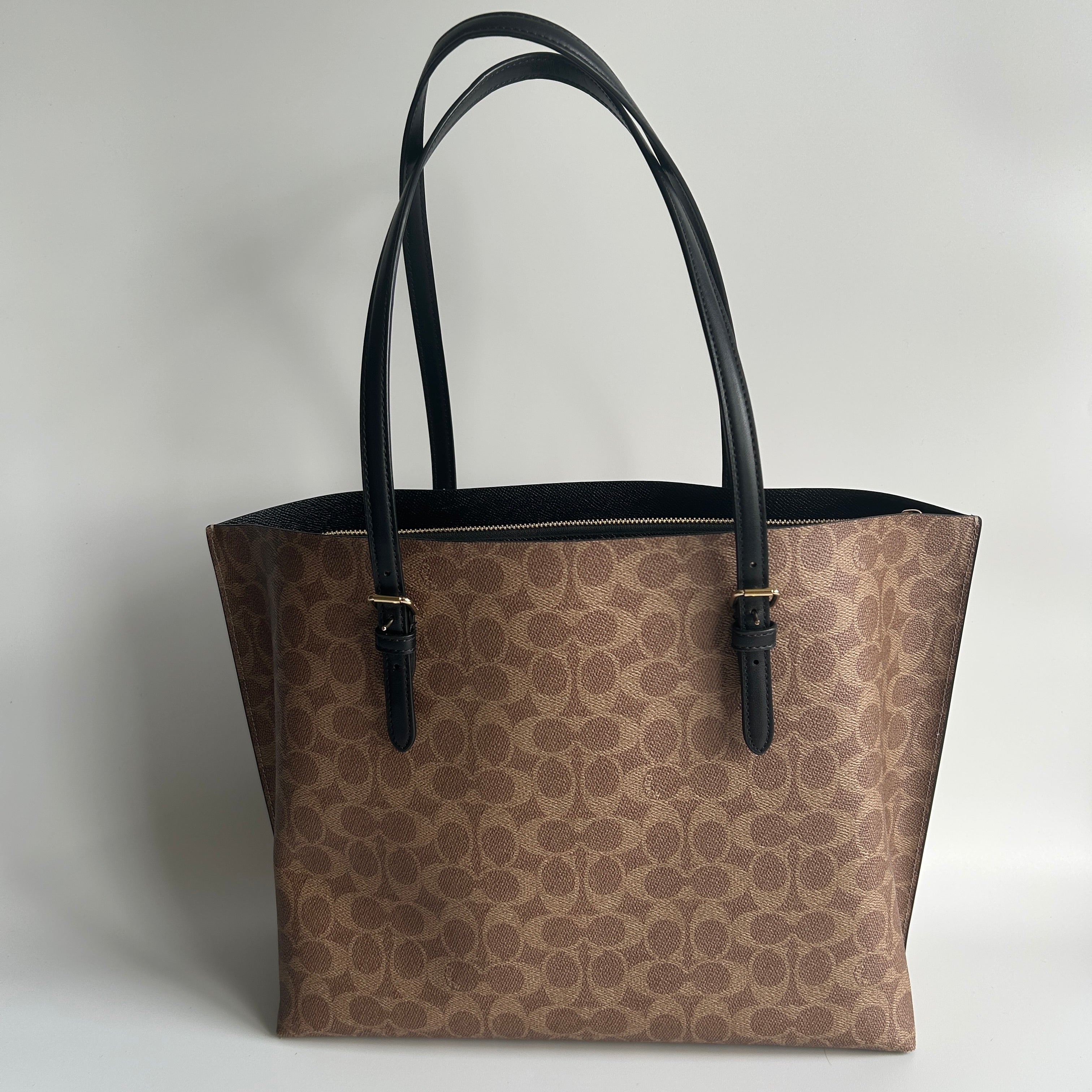Coach Mollie Tote Brown Signature Canvas Leather Bag GOOD