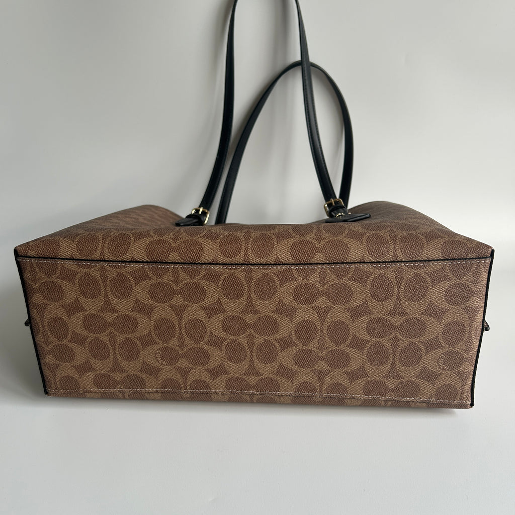Coach Mollie Tote Brown Signature Canvas Leather Bag GOOD
