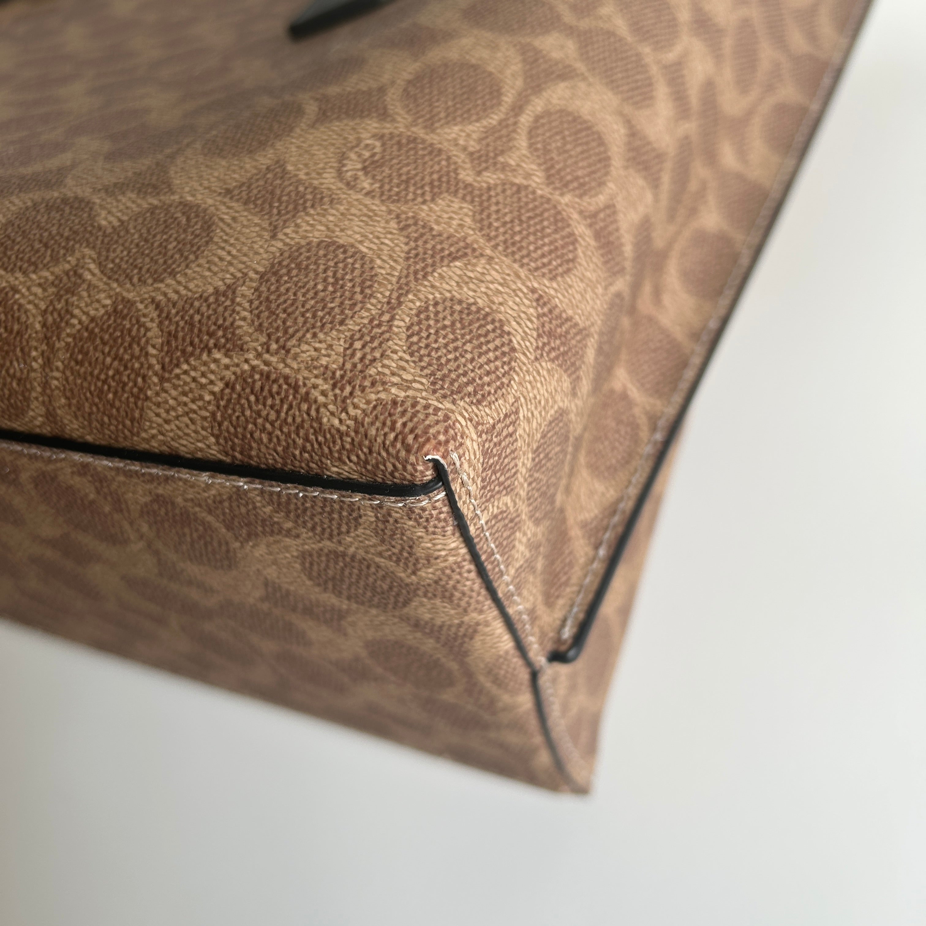 Coach Mollie Tote Brown Signature Canvas Leather Bag GOOD