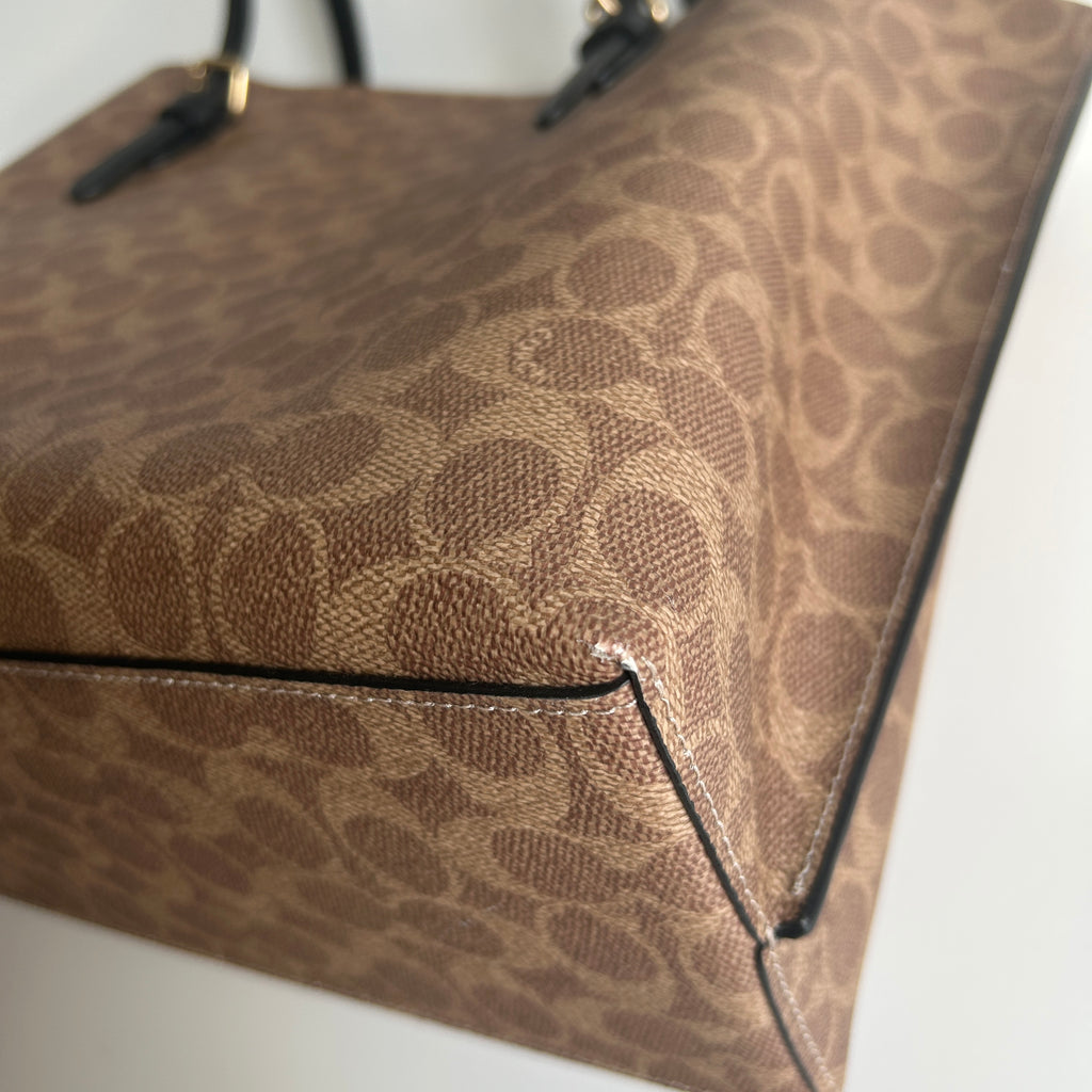 Coach Mollie Tote Brown Signature Canvas Leather Bag GOOD