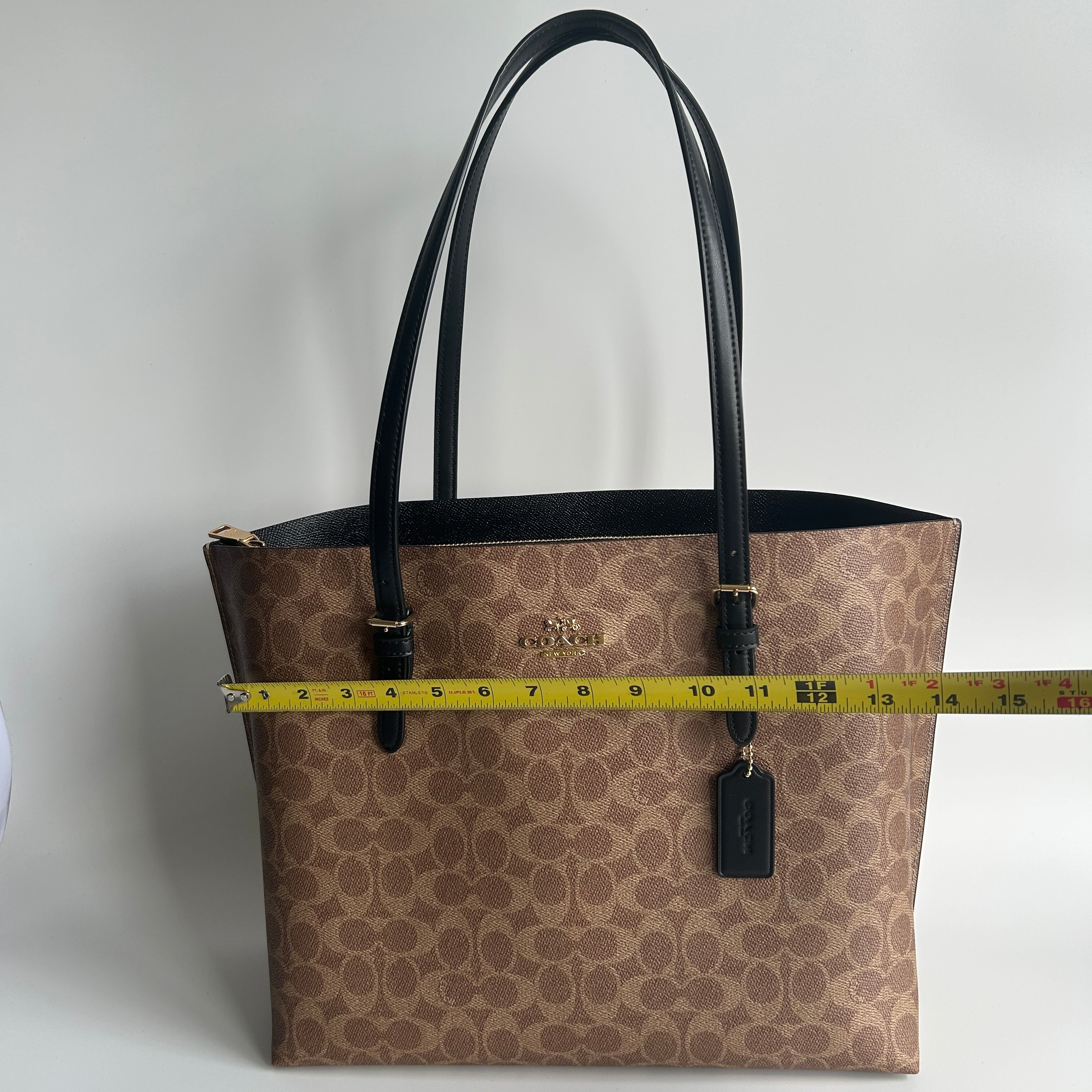 Coach Mollie Tote Brown Signature Canvas Leather Bag GOOD
