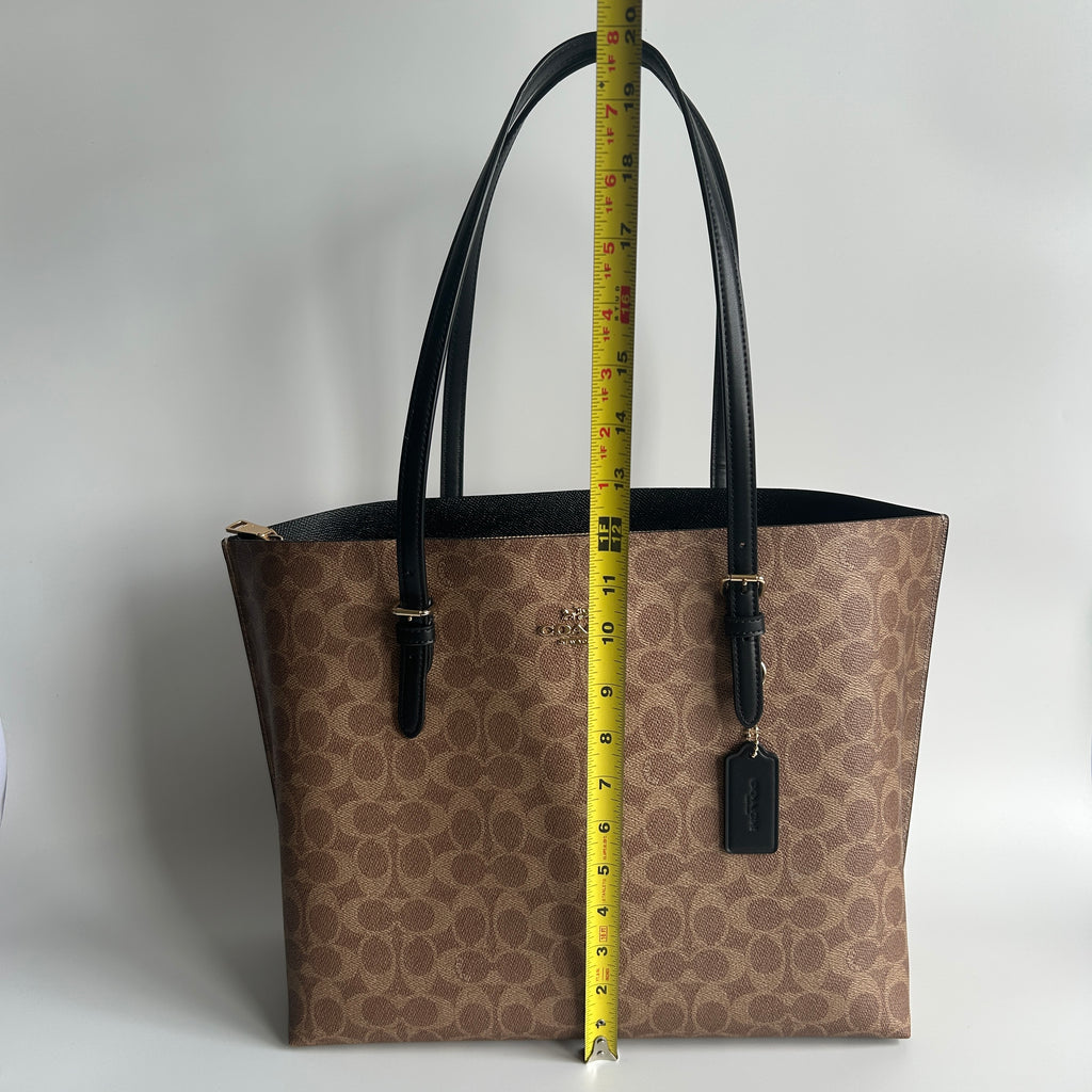 Coach Mollie Tote Brown Signature Canvas Leather Bag GOOD