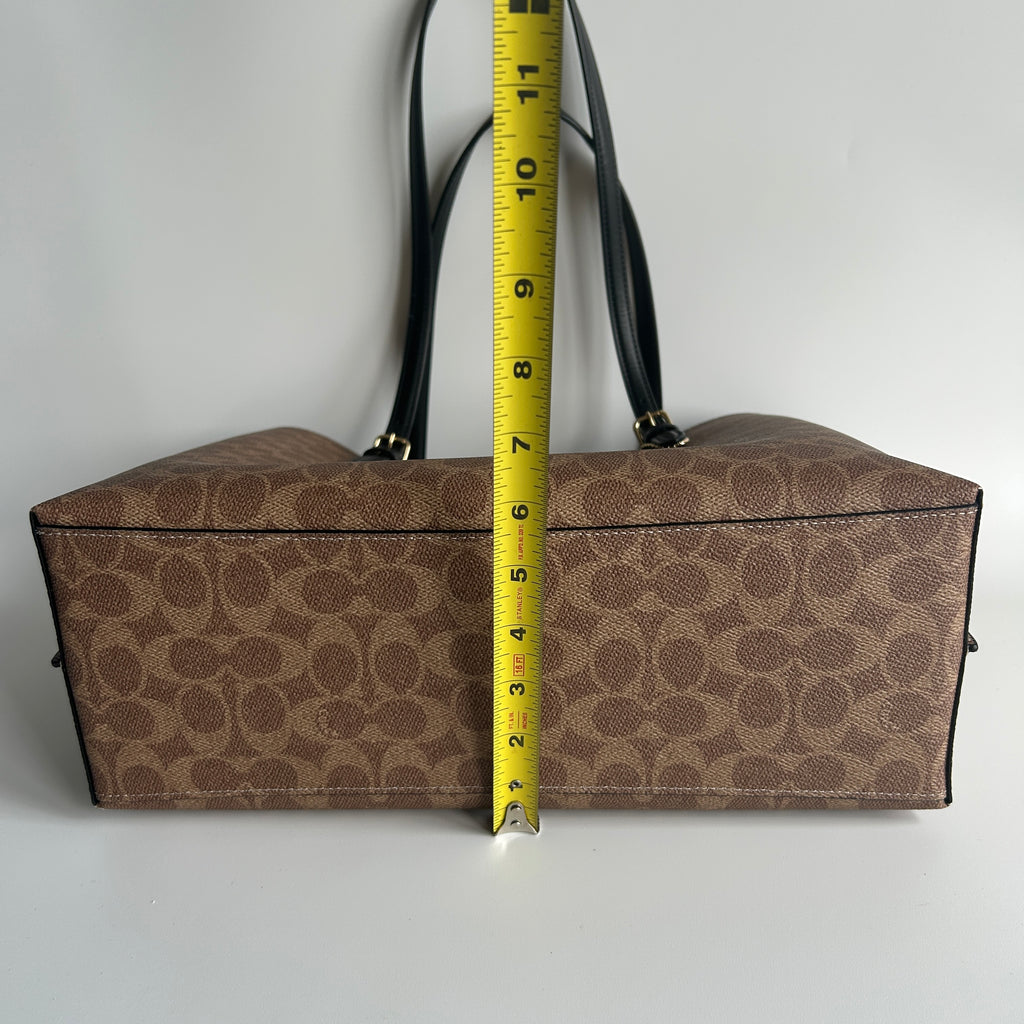 Coach Mollie Tote Brown Signature Canvas Leather Bag GOOD