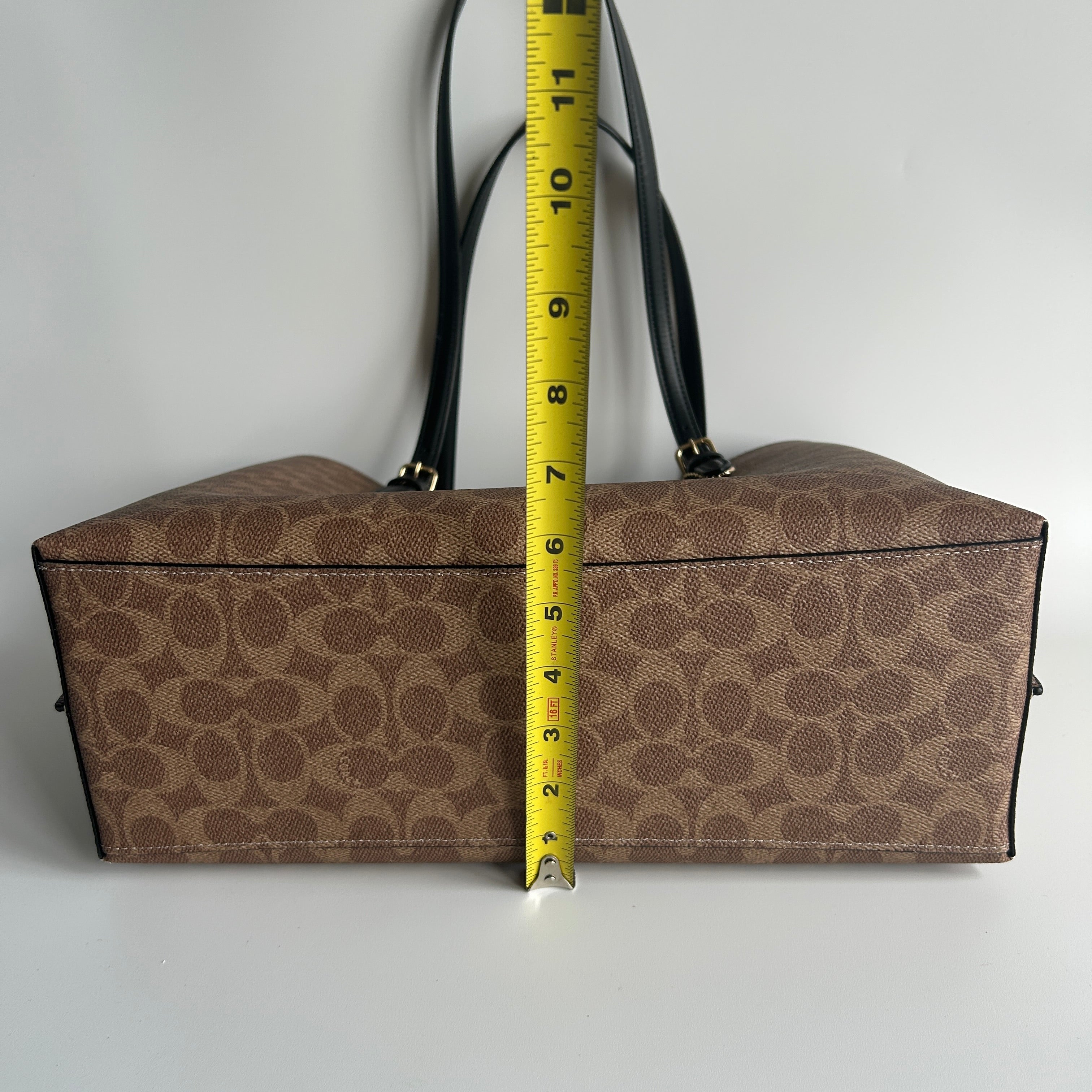 Coach Mollie Tote Brown Signature Canvas Leather Bag GOOD