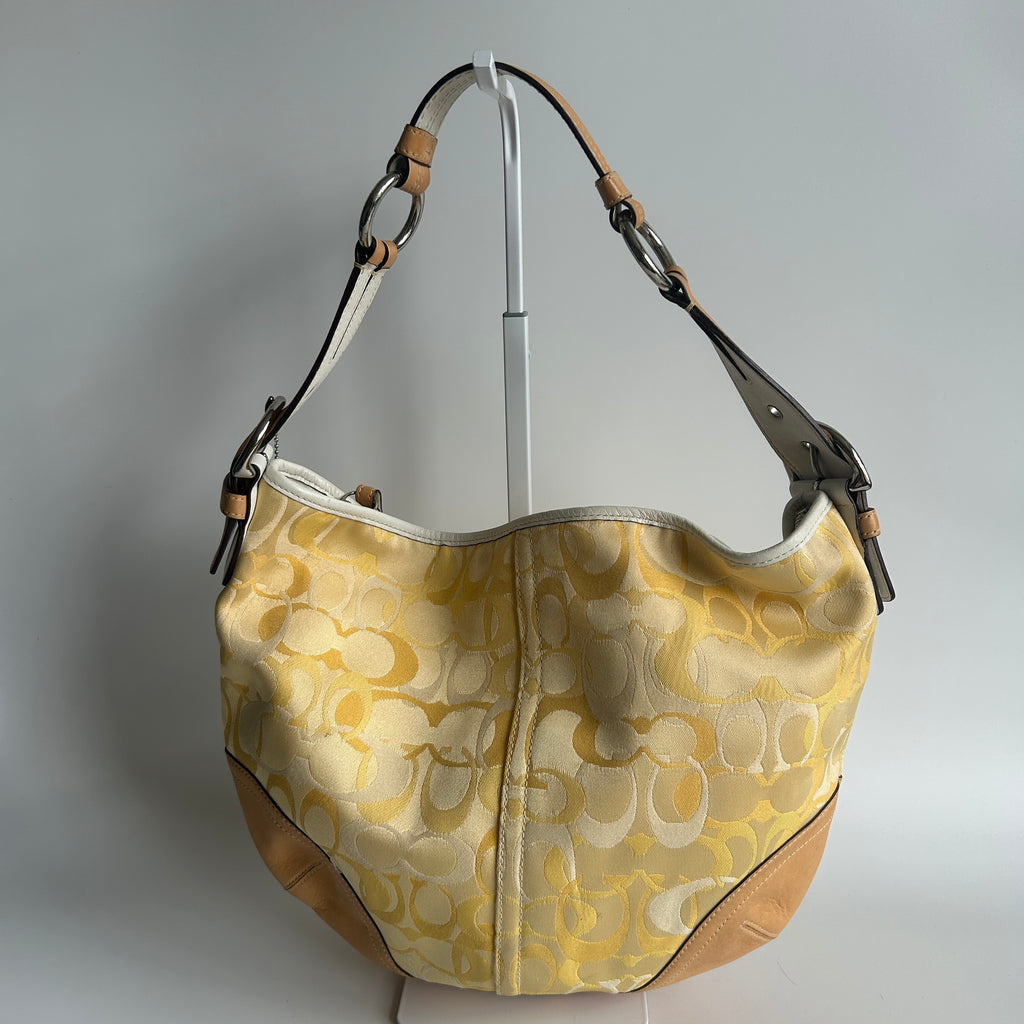 Coach Soho Optic Signature C Yellow Canvas Leather Hobo Bag 1851 Good