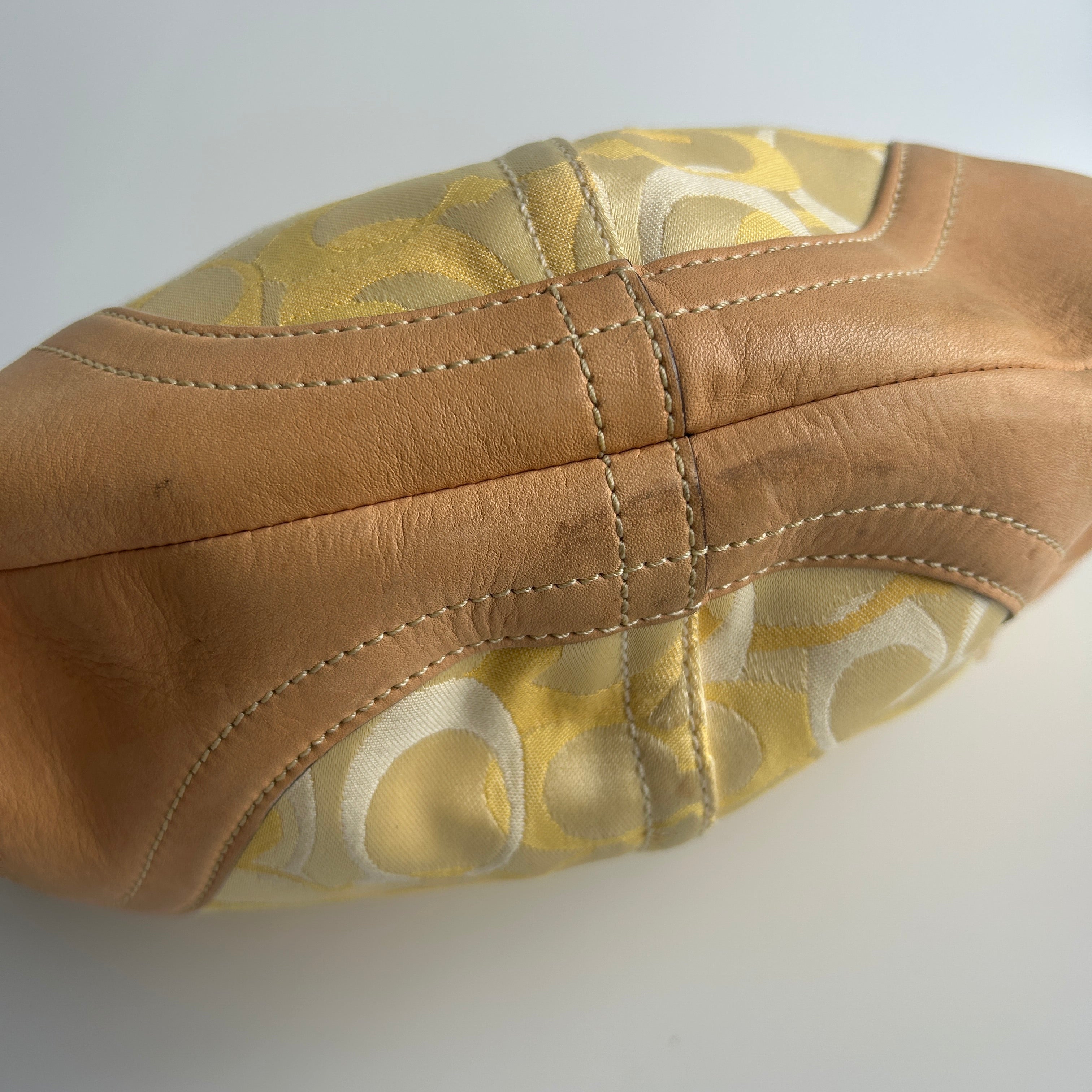 Coach Soho Optic Signature C Yellow Canvas Leather Hobo Bag 1851 Good