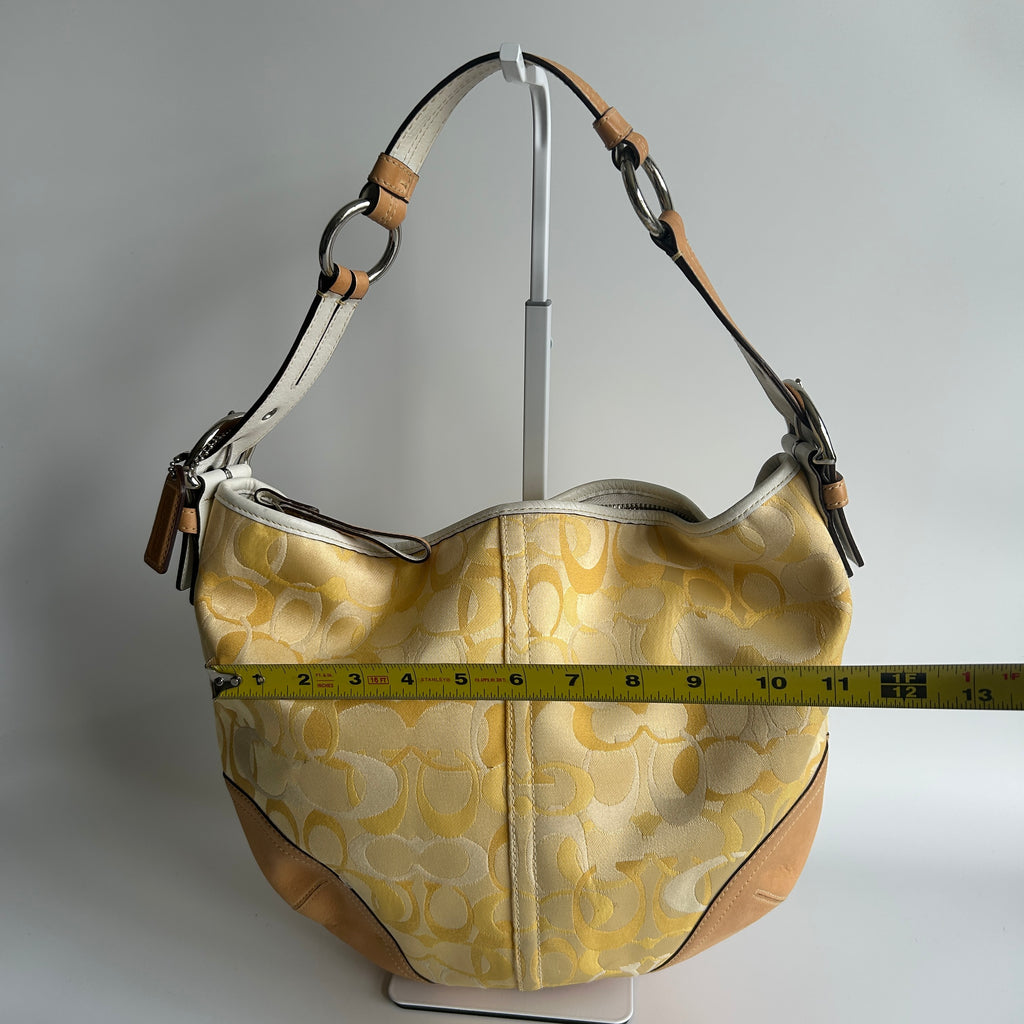 Coach Soho Optic Signature C Yellow Canvas Leather Hobo Bag 1851 Good